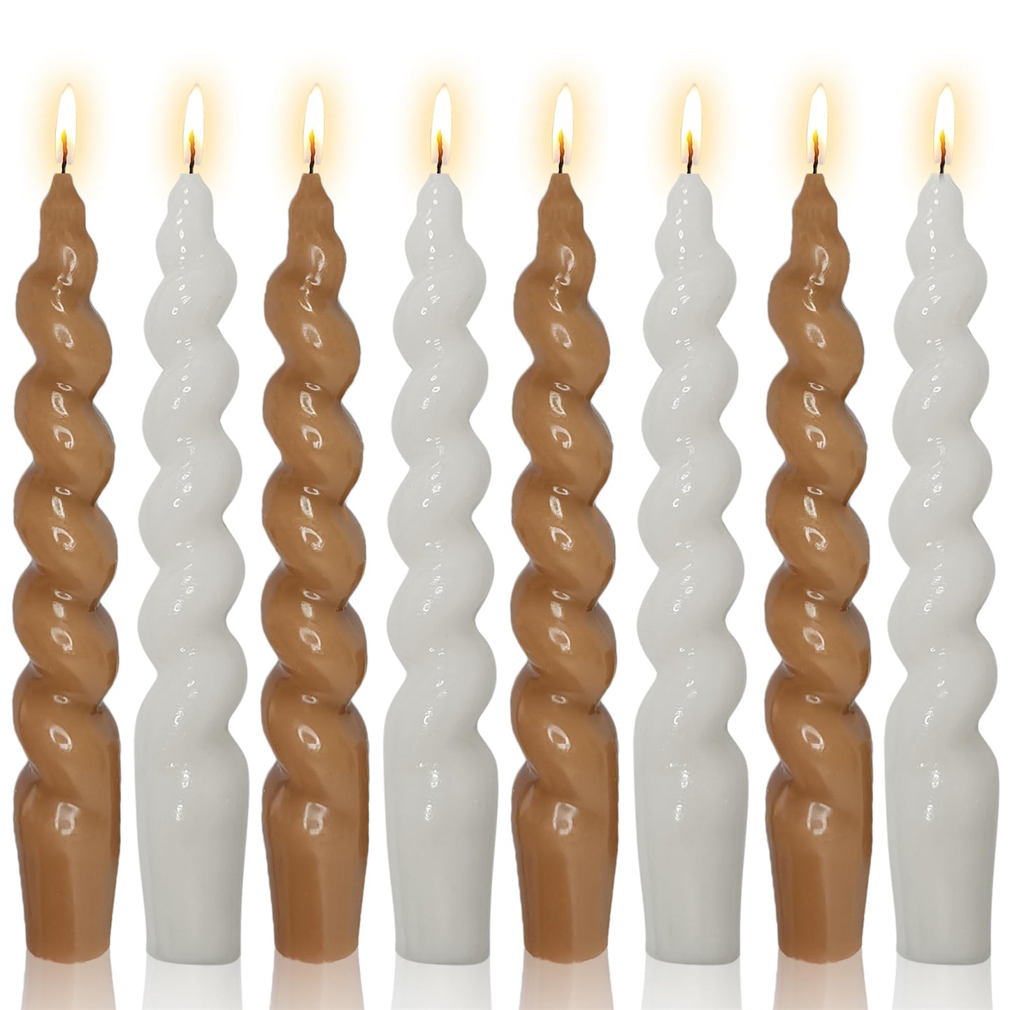 Gedengni Brown and White Taper Candle Brown Candlestick,8pcs Cute Candle Sticks Short Twisted Candlesticks Fancy Tapered Candles for Home Décor Weddings Holiday Women Gifts