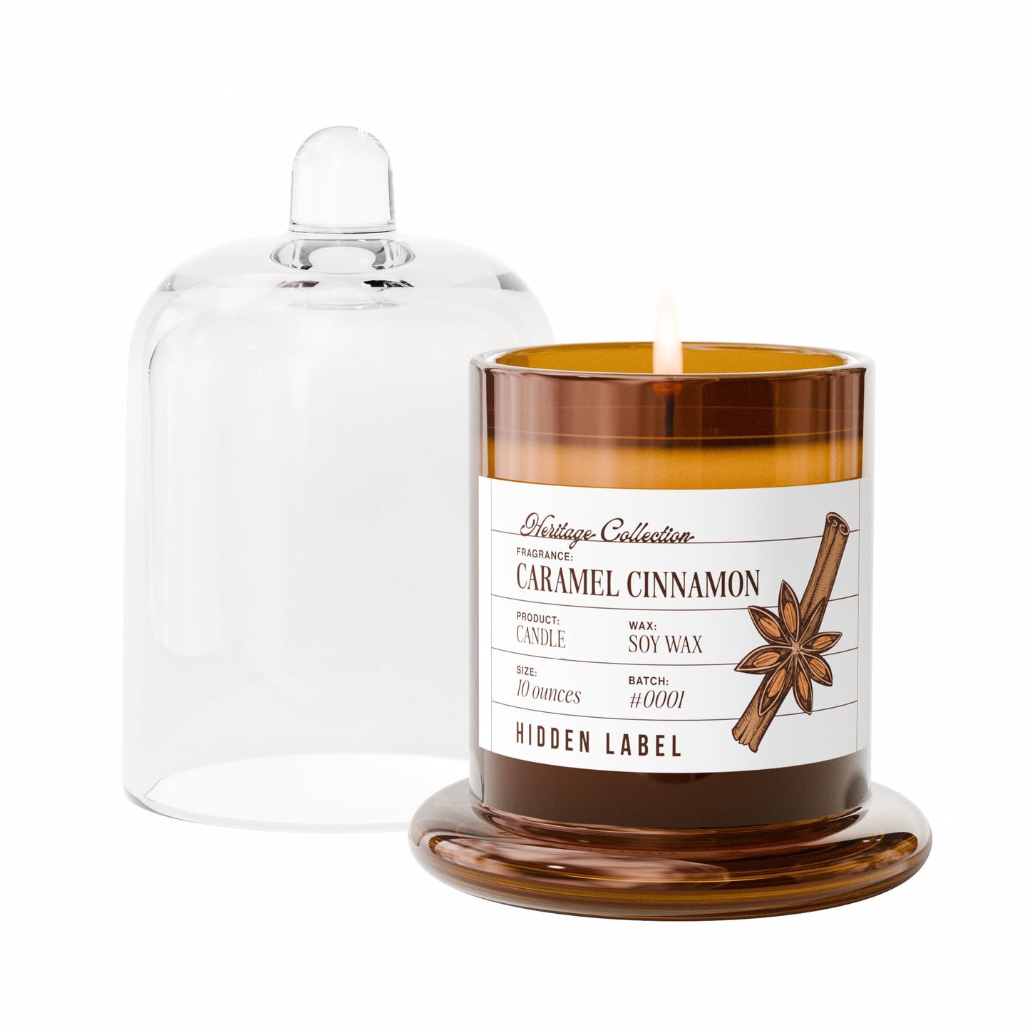 Hidden Label Fall Candles Caramel Cinnamon Scented, 10oz Natural Candles Non Toxic for Home Scented with Clear Bell Jar, Aromatherapy Candle for Spa/Yoga/Meditation & Stress Relief Gifts
