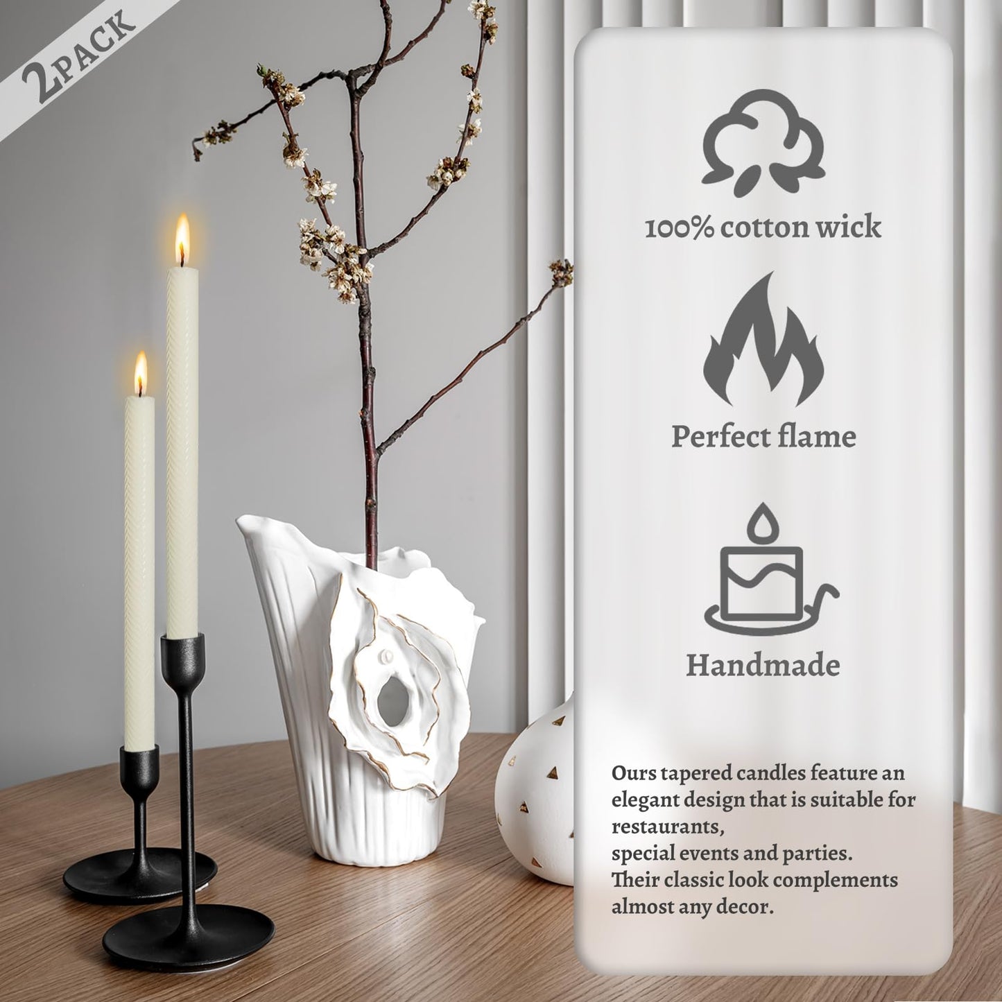 Unscented Long Spiral Taper Candle Handmade Dripless Milk White 10 Inch Smokeless Tall Twisted Candlesticks Elegant Wave Design for Home Wedding Festive Décor