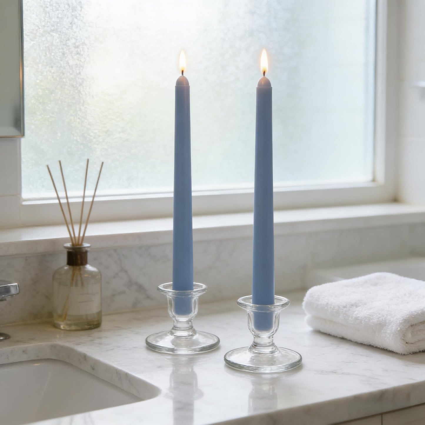 12-Pack Dusty-Blue Taper Candles, 10 Inch Unscented Dripless Candlesticks, Long-Lasting Burn Time of 7-8 Hours, Perfect for Home Décor Dinner Party Meditation