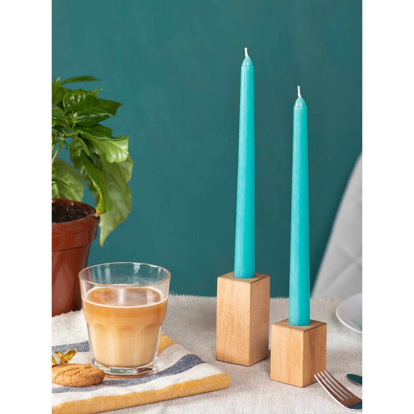 CANDWAX 8 inch Turquoise Taper Candles Pack of 4 - Unscented Smokeless Dripless Tall Candlesticks - Perfect for Holidays, Ordinary Dinners and Special Occasions - Teal Taper Candles