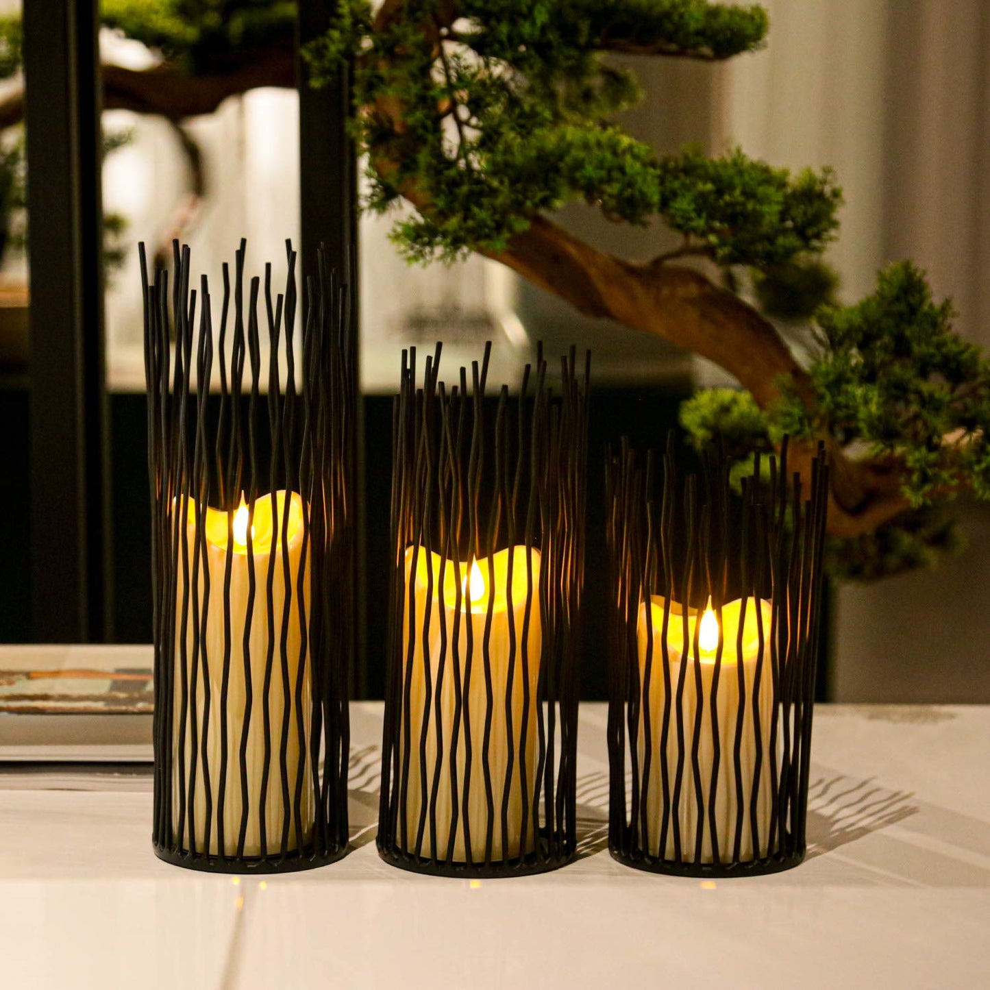 Set of 3 Metal Iron Candle Holder, Black Candlestick Modern Table Centerpiece for Indoor & Outdoor Decor, Dining Room, Home Decoration