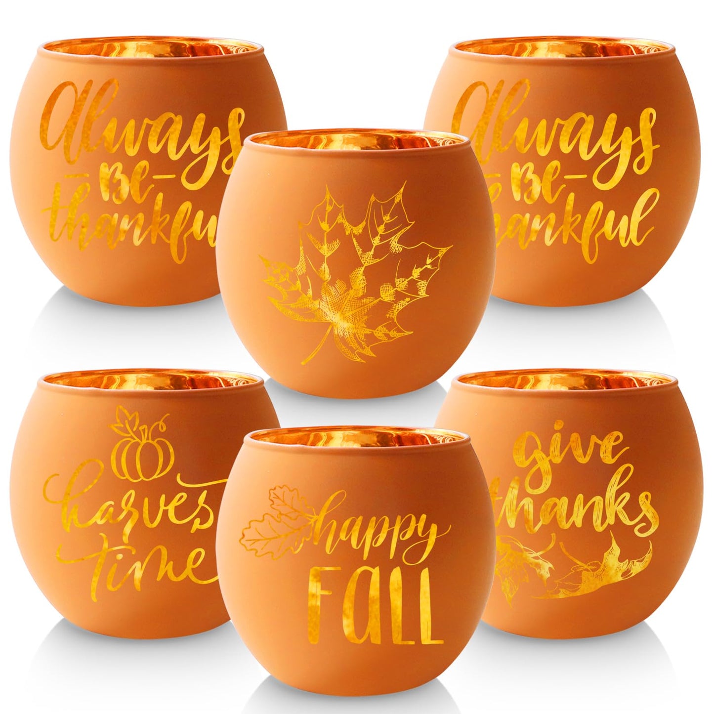WDHODEC Thanksgiving Candle Holders 6 Pieces Orange Pumpkin Glass Votive Candle Holder for Fall Wedding, Party, Table Centerpiece Décor Thanksgiving Decorations Indoor and Outdoor