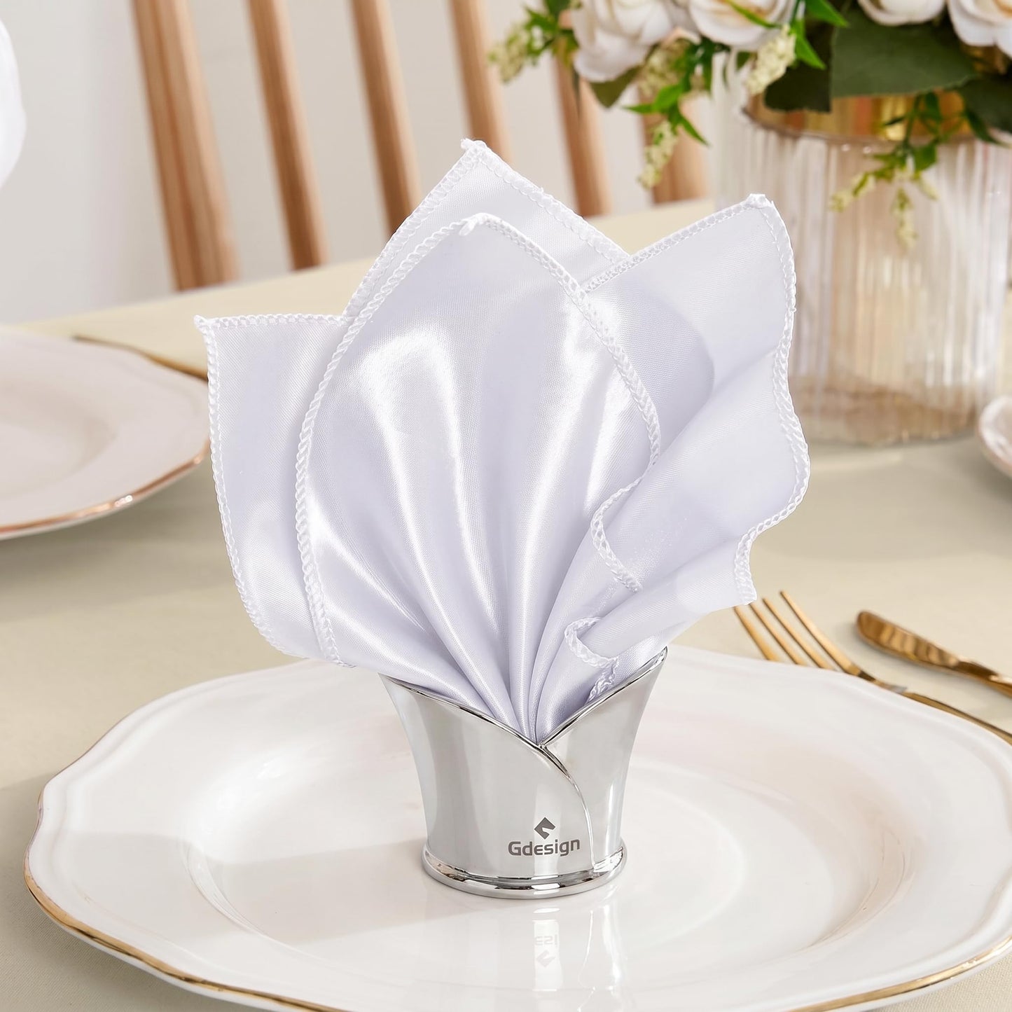 Gdesign Stainless Steel Napkin Ring, Decorative Napkin Holder for Dining Table Decoration, Gifts, Setting for Party, Wedding, Christmas, Thanksgiving and Birthday