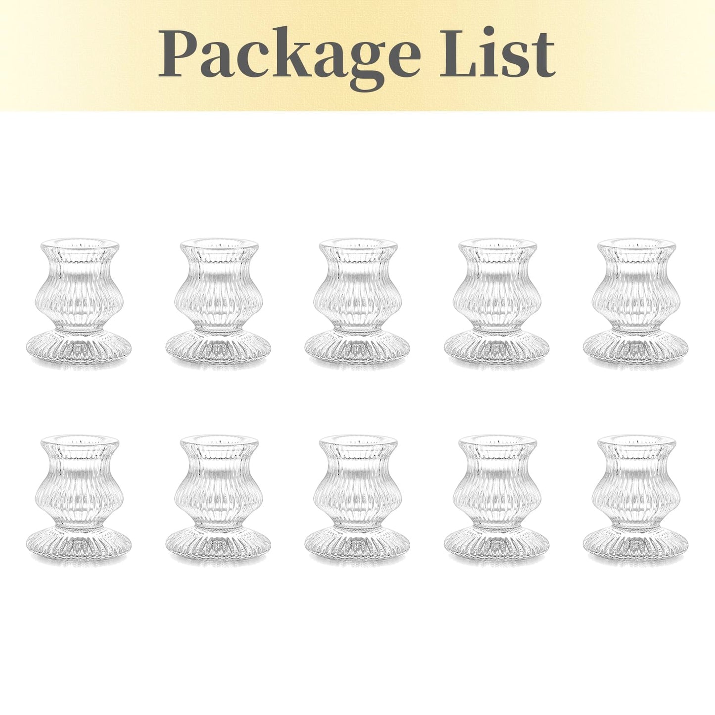 Hewory Glass Taper Candle Holders: 10PCS Clear Candle Holder Candlestick Holders, Crystal Ribbed Candle Sticks Holder Decor for Table Centerpiece Wedding Advent Wreath Christmas Thanksgiving Dinner