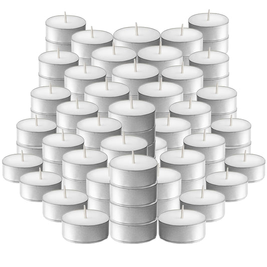 L'ner Tea Light Candles – Set of 100 Unscented Tea Lights – Burns Aprx. 4 Hours – Party & Ambience Candles – Restaurant Decorations