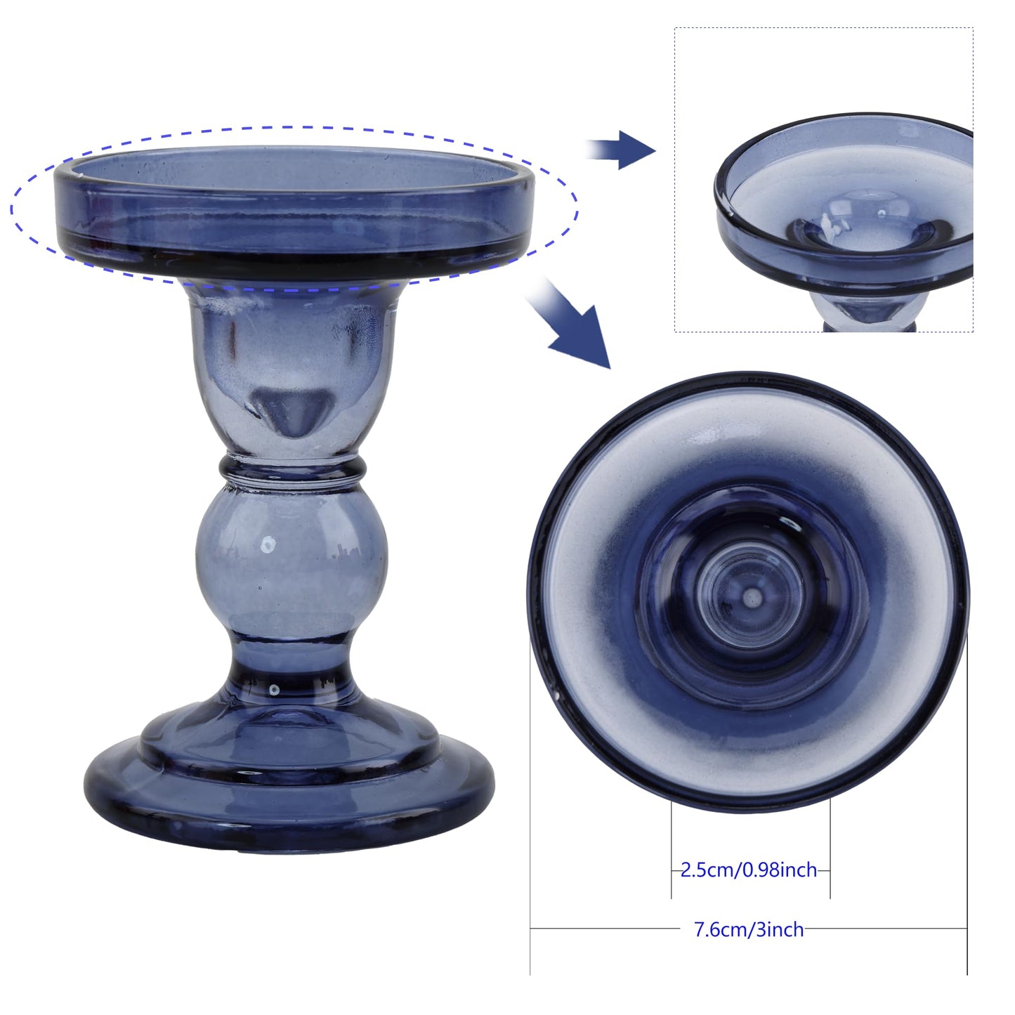 ViViTOP Glass Candle Holder Set of 4, Blue Candlestick Holders for Pillar Candles, 4.5" H, Candle Stand Decorations for Living Room