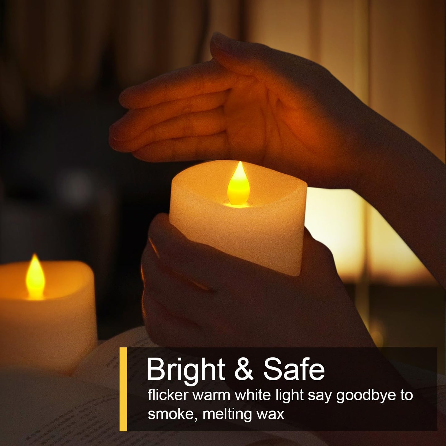 3x4 Flickering Flameless Candles Set of 2, 2AA Battery Life 600 Hours Battery Candles Flickering with Timer,4 inch Flameless Candles with Remote for Indoor/Outdoor, Ivory