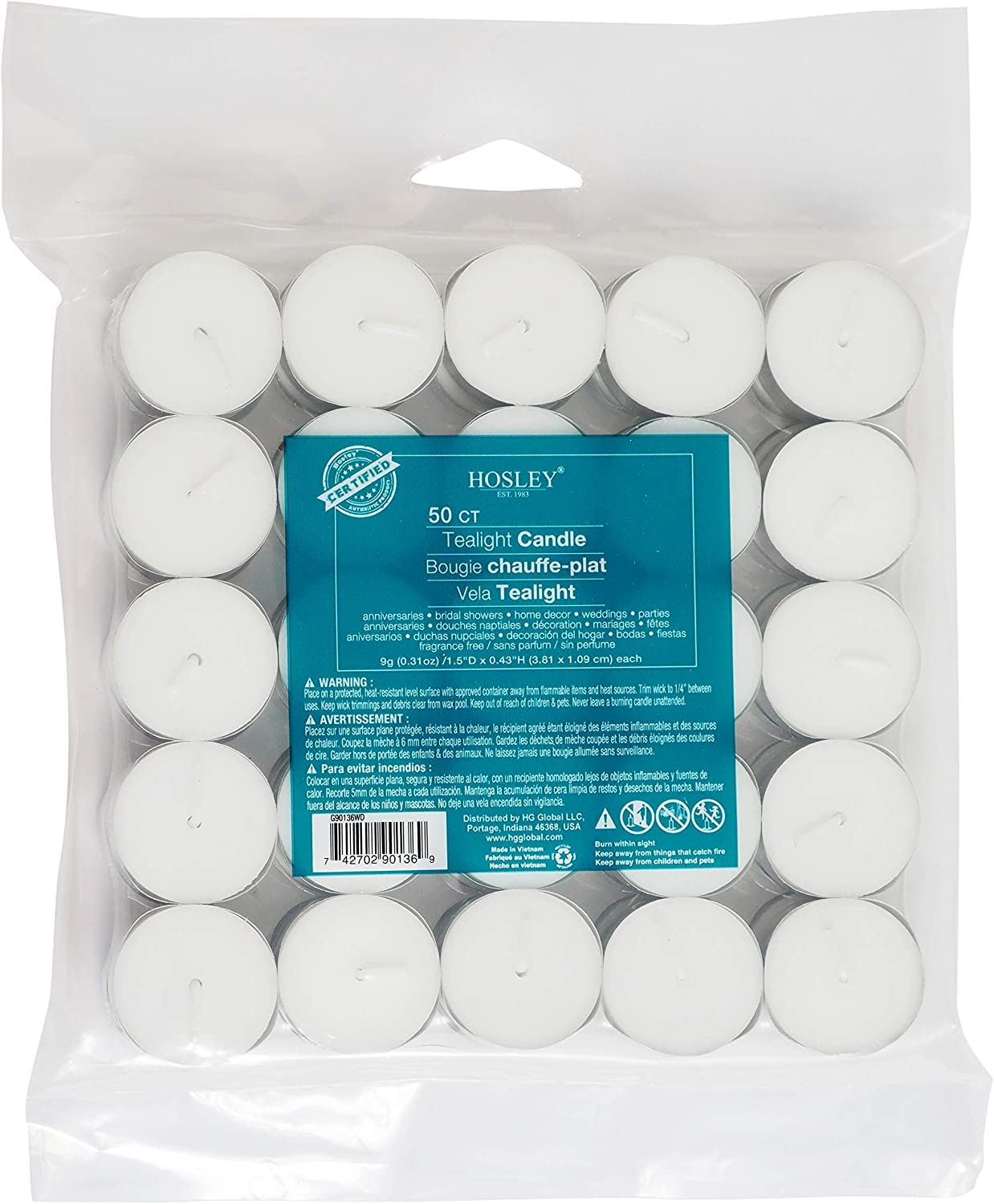 Hosley Unscented Tea Lights Candles in Bulk 50 White Long Lasting Tea Light Candles Mini Votive Tealight Candle for Home Restaurants Shabbat Church Weddings Romantic Moments Party Spa Meditation