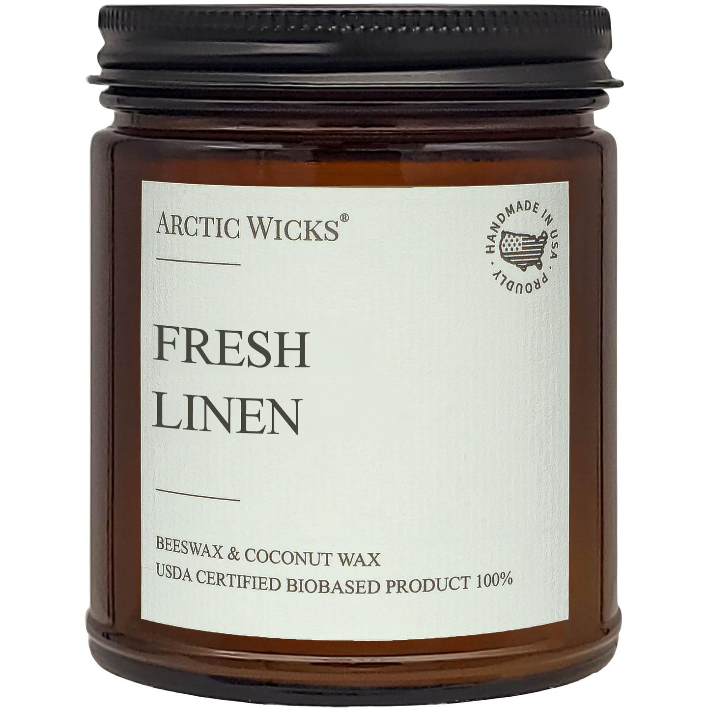 Arctic Wicks Scented Coconut Beeswax Candles | Coconut Beeswax Non Toxic Candle 9oz Amber | Farmhouse Candles Non-Toxic Clean Burn 100% USDA Certified Biobased (Fresh Linen)