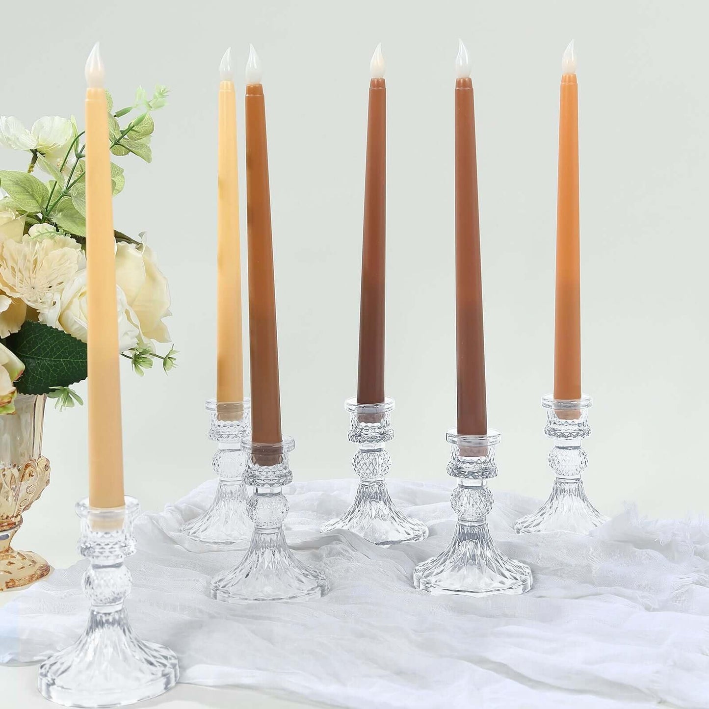 Efavormart 8 Pack Mixed Natural Flameless LED Taper Candles, 11" Flickering Battery Operated Candles for Elegant Wedding Reception & Home Ambiance