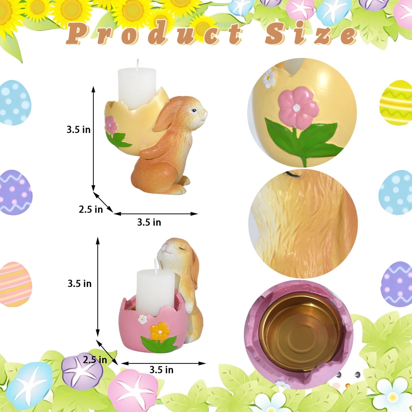 AMOYYT Easter Bunny Decorations Indoor Easter Bunny Figurines 3.5 inch Rabbit Figurines Home Decor 2Pcs Resin Rabbit Candle Holder Table Mantel Spring Decoration for Mom