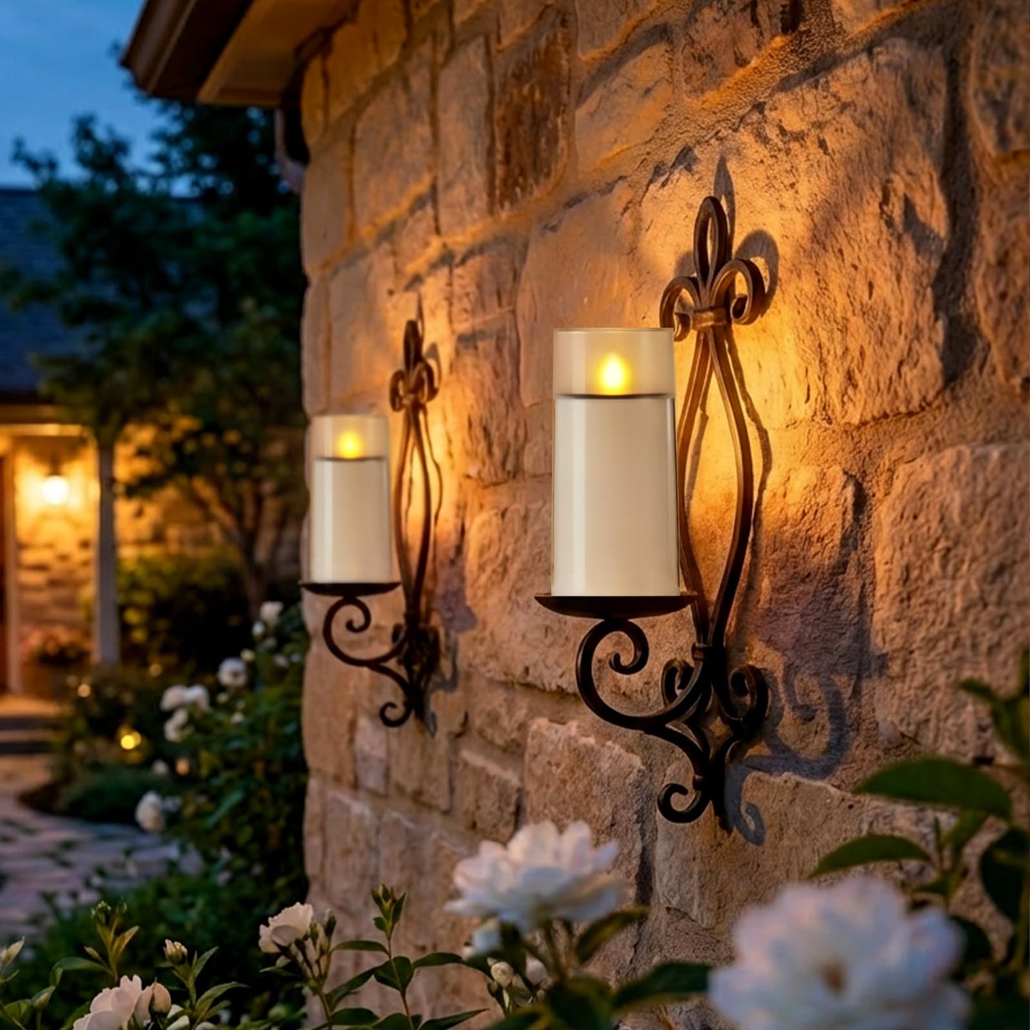 Homemory Solar Candles Outdoor Waterproof, Flickering Flameless LED Candles with Dusk to Dawn Sensor, 3"x6" Solar Powered Candles for Outdoor Lanterns Patio Garden Yard Christmas Decorations, 2 Pack