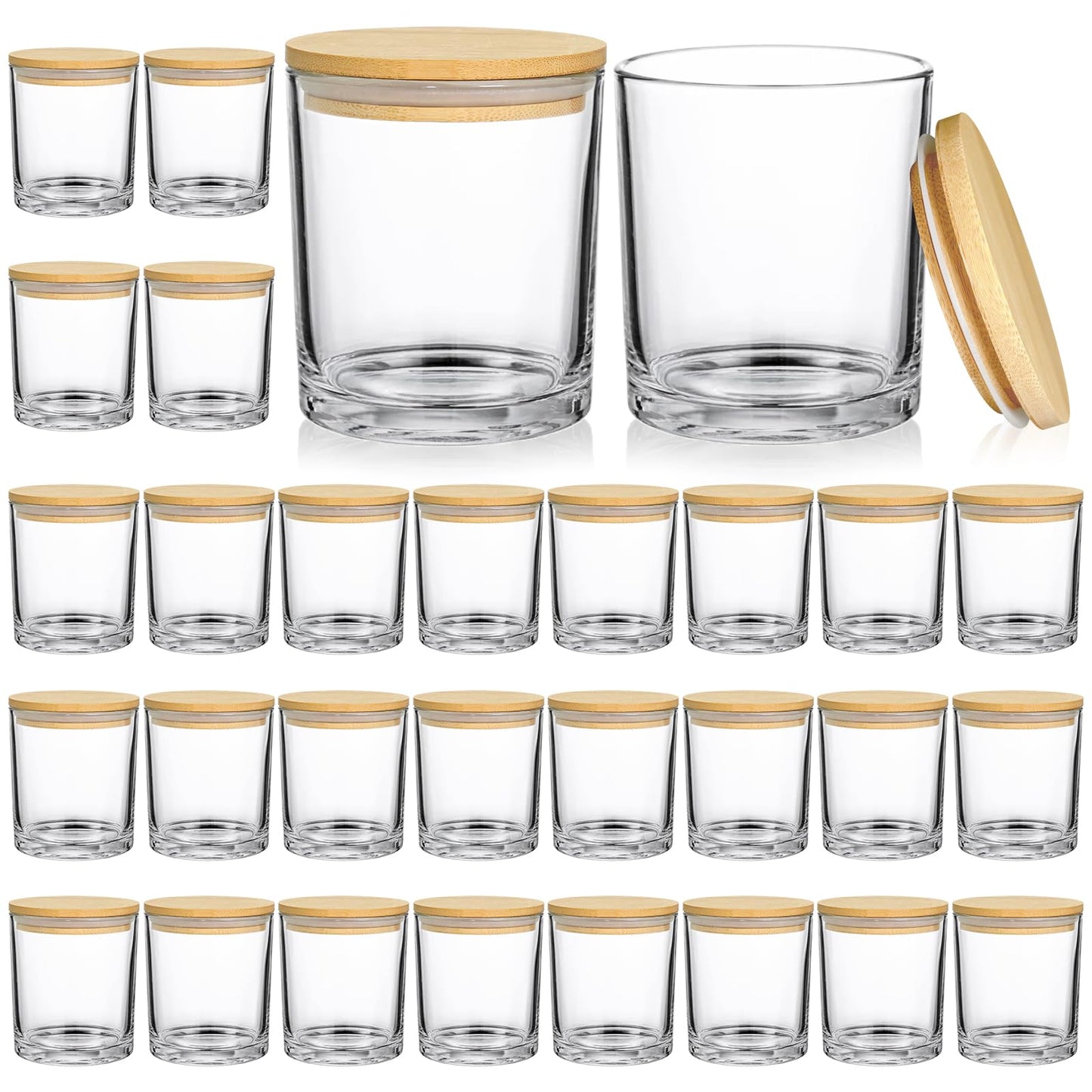 SUPMIND 30 Pack Glass Candle Jars-10oz Clear Empty Candle Jars with Bamboo Lids and Sticky Labels, Bulk Candle Jars for Making Candles Containers - Dishwasher Safe