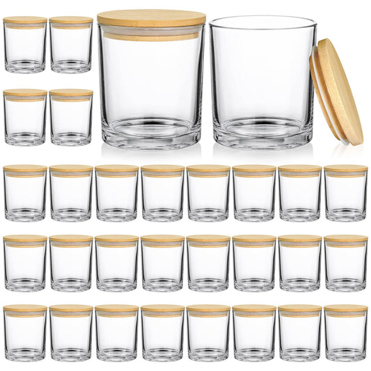 SUPMIND 30 Pack Glass Candle Jars-10oz Clear Empty Candle Jars with Bamboo Lids and Sticky Labels, Bulk Candle Jars for Making Candles Containers - Dishwasher Safe