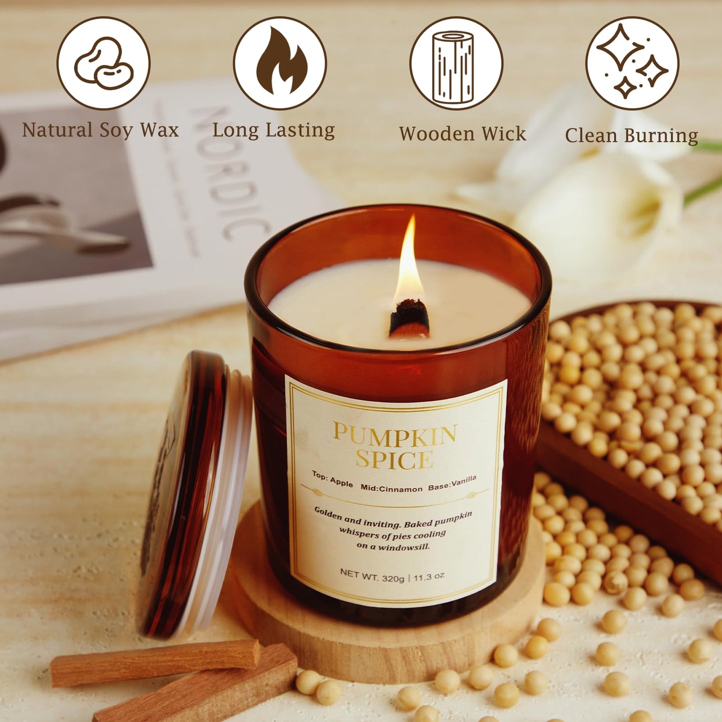 Scented Candles for Home,2 Pack Wood Wick Pumpkin Spice Scented Candles,22.6 oz Natural Soy Wax Candles with Gift Box,Long Lasting Candles for Home Decor,Gifts for Women