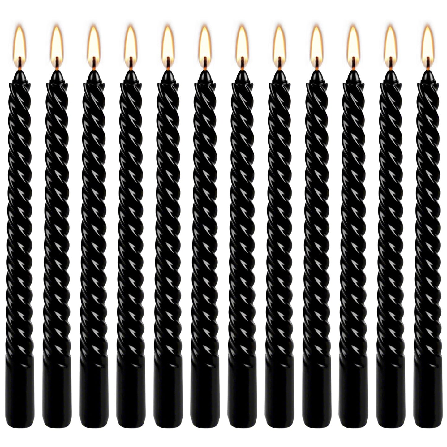 12-Pack 10' Tall Black Spiral Taper Candle Set - Dripless, Smokeless for Halloween&Christmas, Unscented Candlesticks, Dripelss Tapered Candles for Table Rituals,Memorial Prayer Wiccan Rituals.