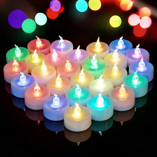 Yakpo 24 PCS Slowly Color Changing Tea Lights Battery Operated, Flickering Flameless Electric Votive TeaLights, LED Holiday Candles Bulk for Wedding Birthday Party Christmas Easter Decorations