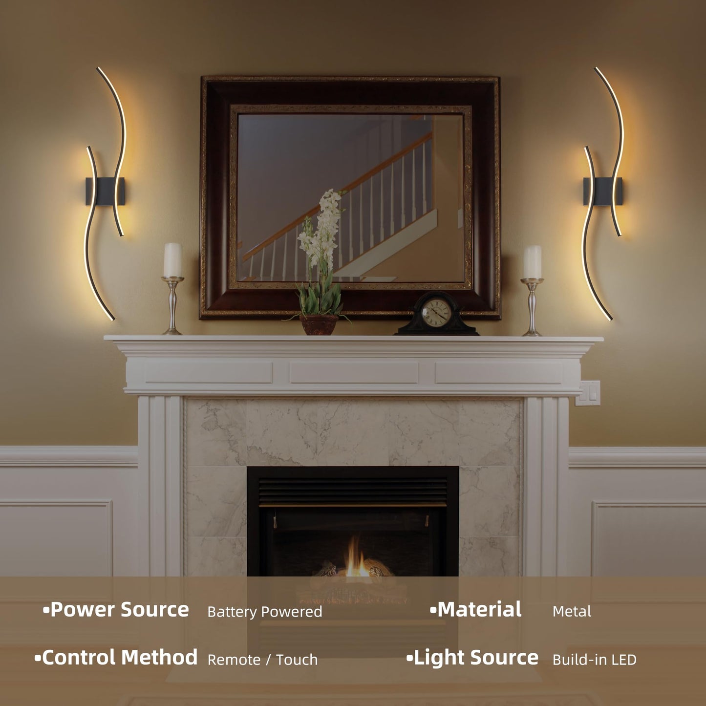 GLOTHOR Battery Operated Wall Sconces Set of 2, Dimmable Modern LED Rechargeable Wall Light with Remote Control, Wall Decor for Living Room, Hallway, Quick Install, No Electrician Required