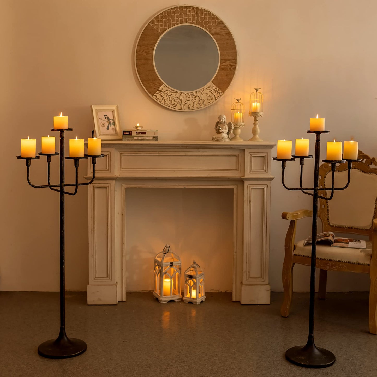Sziqiqi 48inch Tall Candlestick Holders Floor Candelabra Black 5 Arms Candle Holders for Pillar Candles Flower Centerpiece Gothic Candles Holder for Funeral Ceremony Halloween Decor 2pcs