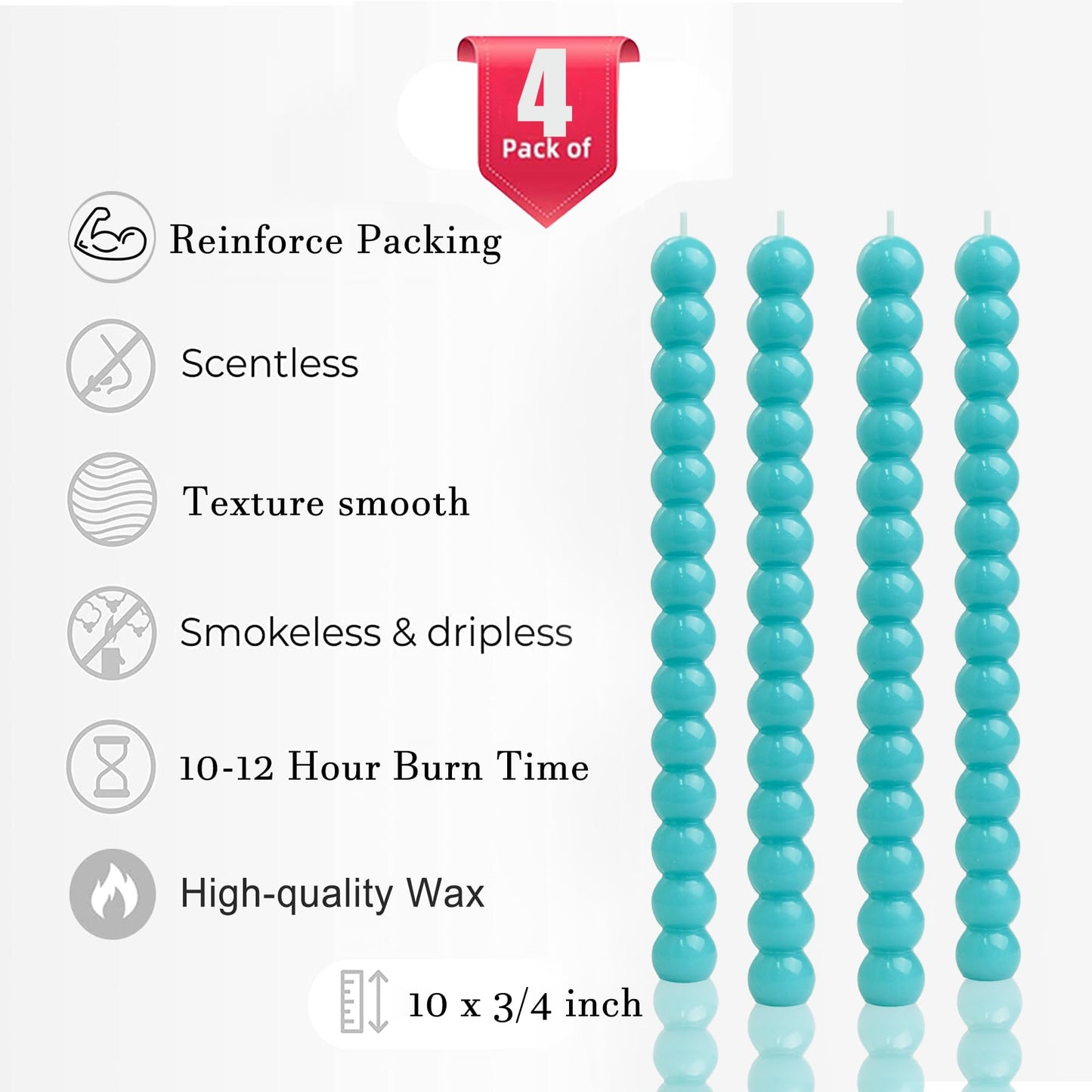 LPUSA Teal Spiral Taper Candles Twisted Candle Conical Stick Candles for Holiday Wedding Party Wax Unscented Dinner Candle Dripless,Christmas Gift H 10 Inch, 4pcs（Teal-C）