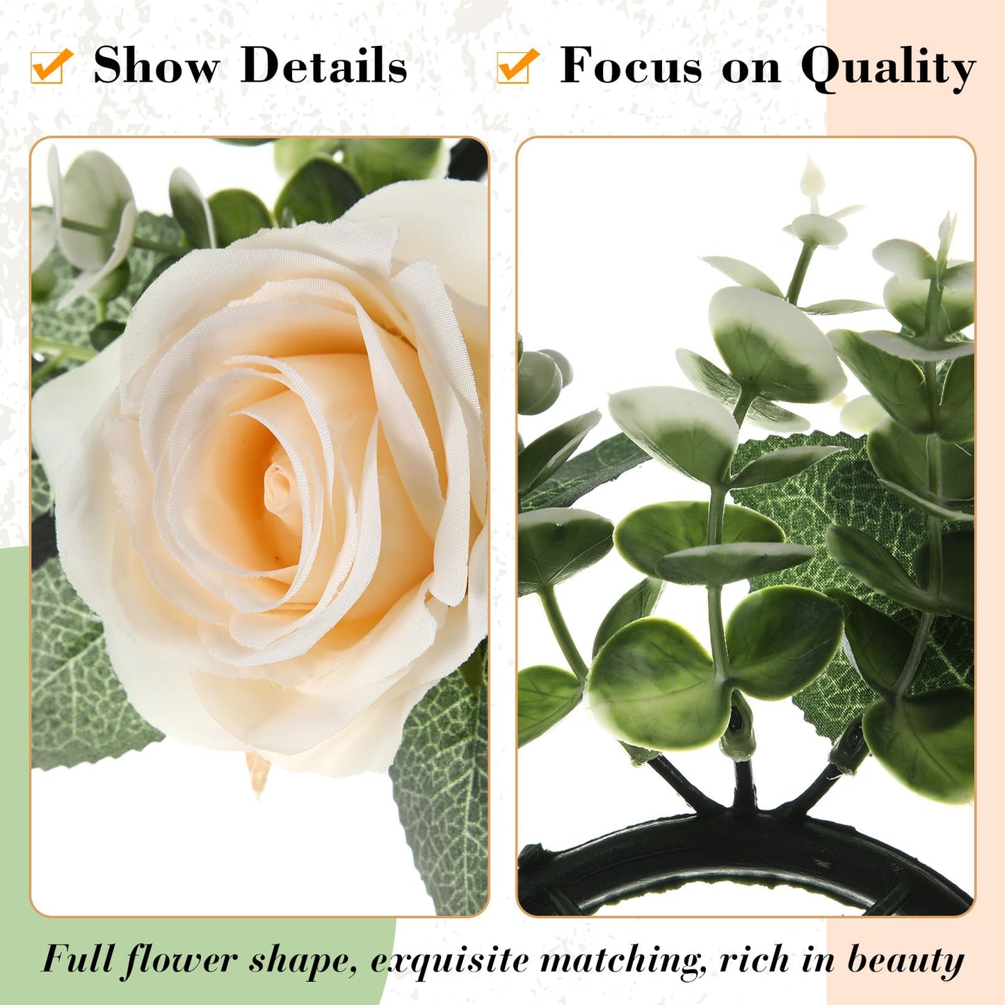 Yunlly 32 Pcs Rose Candle Rings with Flameless Candles Sets, Artificial Flower Eucalyptus Wedding Centerpiece 3 Inch Pillar Candleholders Wreaths for Wedding Party Mother's Day (Champagne)