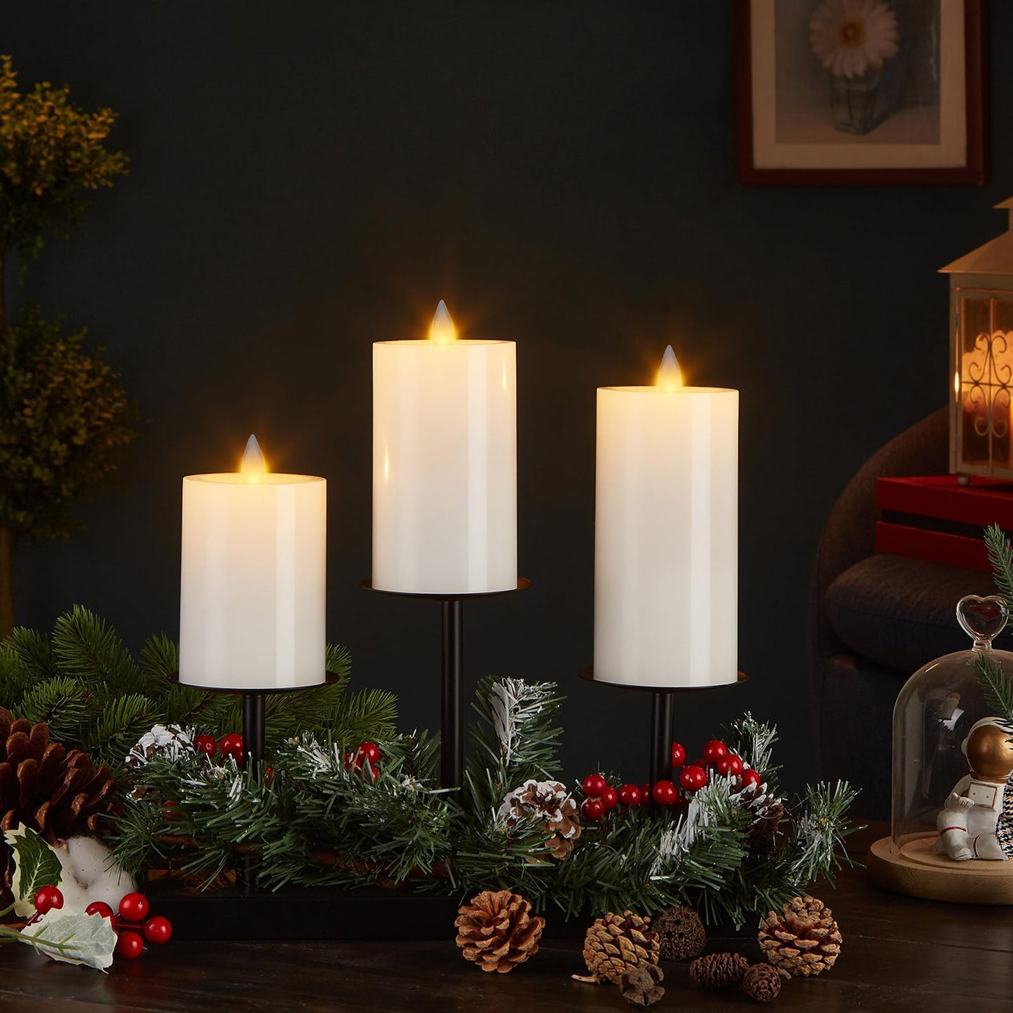 CozierGlow Flameless Pillar Candles Flickering with Remote Timer, Battery Operated LED Candles Up to 400 Hours, 3D Moving Flame Real Wax Candles. (White)