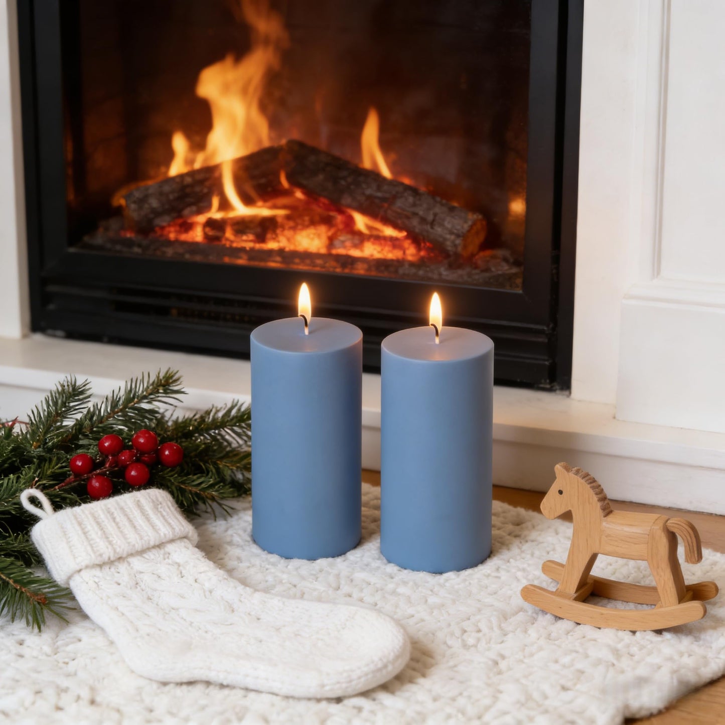 2 Pack 3x6 Inch Dusty Blue Unscented Pillar Candles - 70 Hour Long Burning Dripless Smokeless Candles for Home Decoration