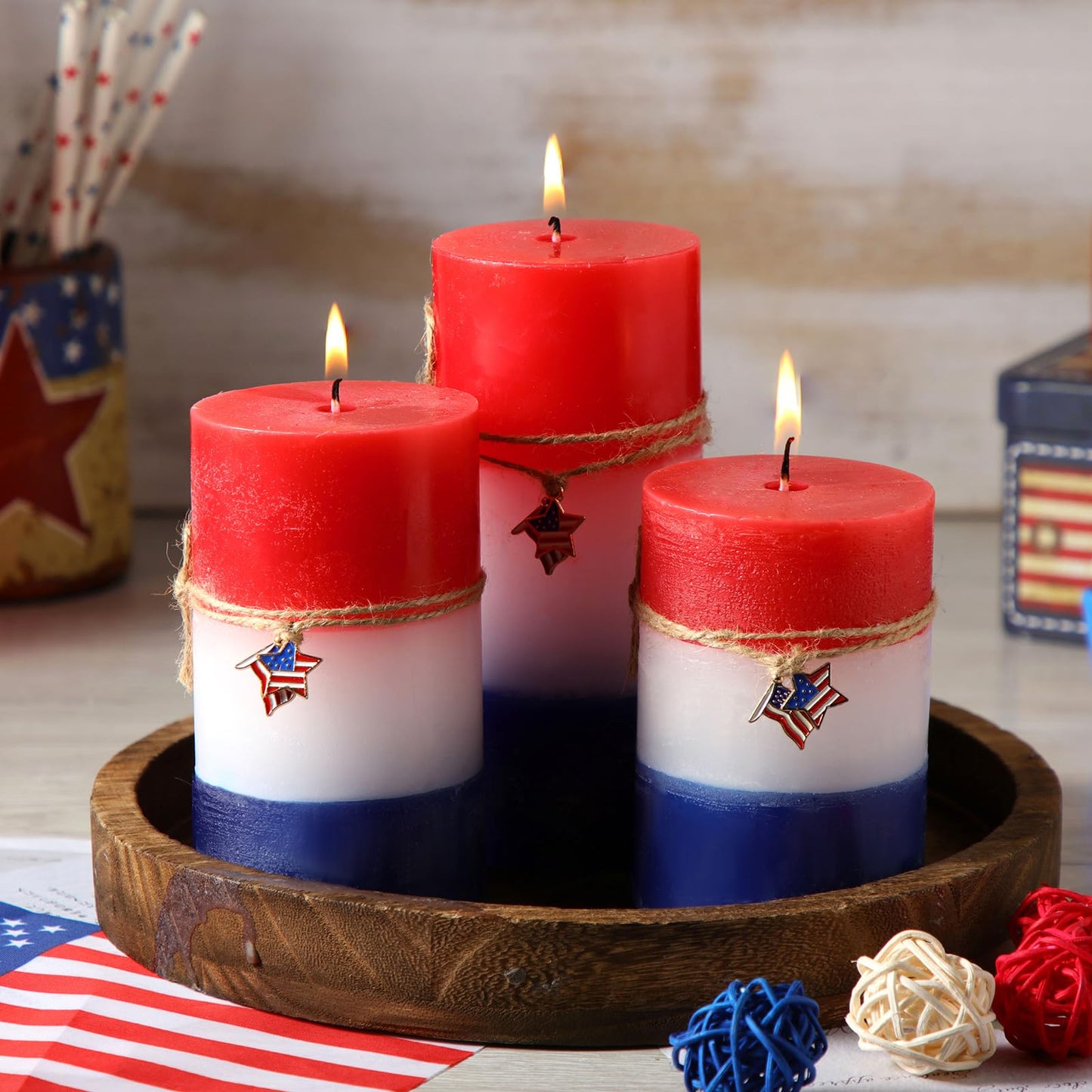 Conelist Set of 3 Red White Blue Pillar Candles 4th of July Patriotic Pillar Candles 250th Anniversary Memorial Day Gifts for Independence Day Party Decorations Table Home Decor