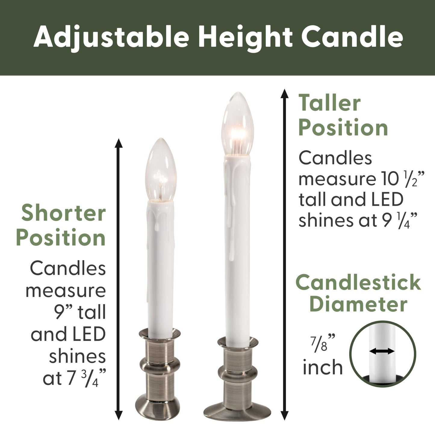 612 Vermont Ultra-Bright LED Window Candles with Timer, Battery Operated, Slim-Line Metal Base, VT-2813-BNW-4R (Brushed Nickel, Pack of 4)