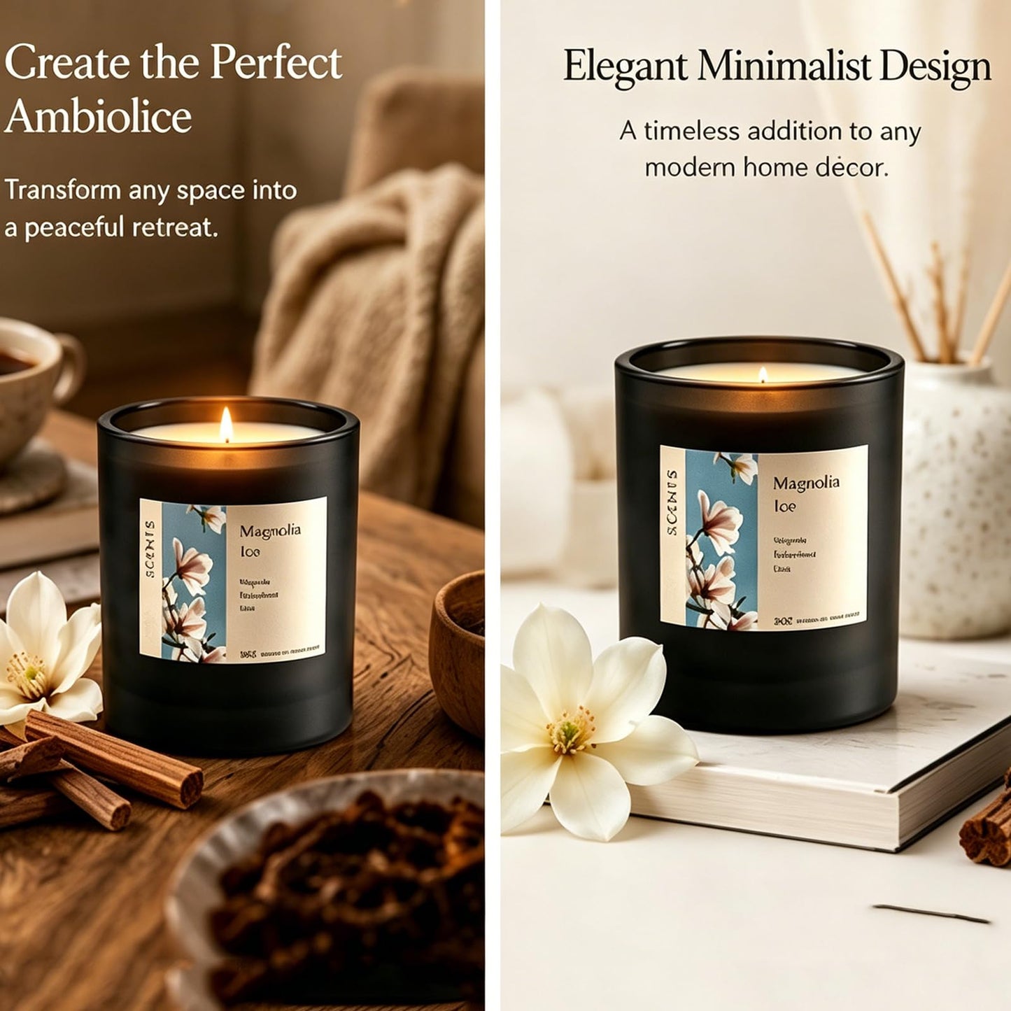 Scented Candle for Sleep & Relaxation, Magnolia Sandalwood Soy Candle, Long Lasting 50 Hour Burn, Floral Woody Home Aromatherapy Candle for Bedroom, Yoga, Bath Self Care & Gifts