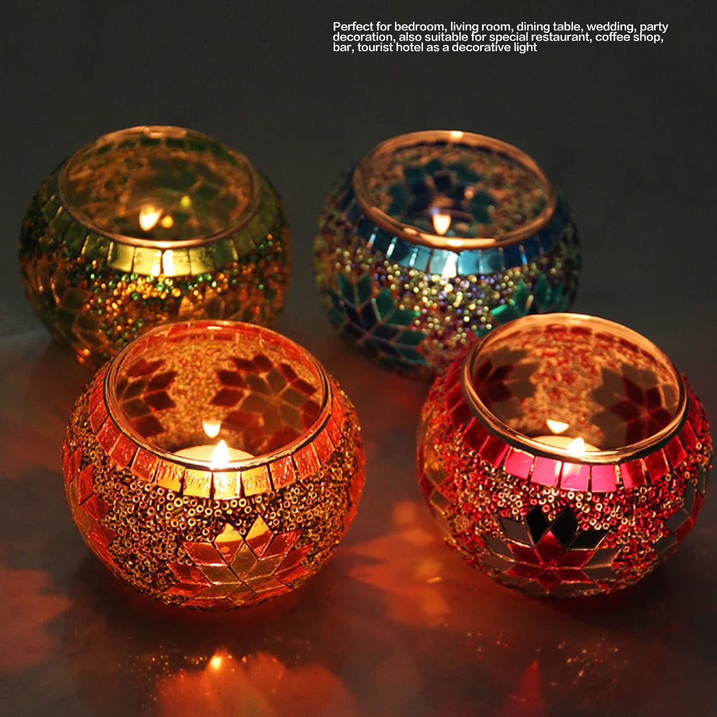 XHTLLO 4pcs Mosaic Glass Candle Holder, Hand Made Glass Candle Holder, Colourful Romantic Glass Pillar Candle Stands, for Home Bar Dinner