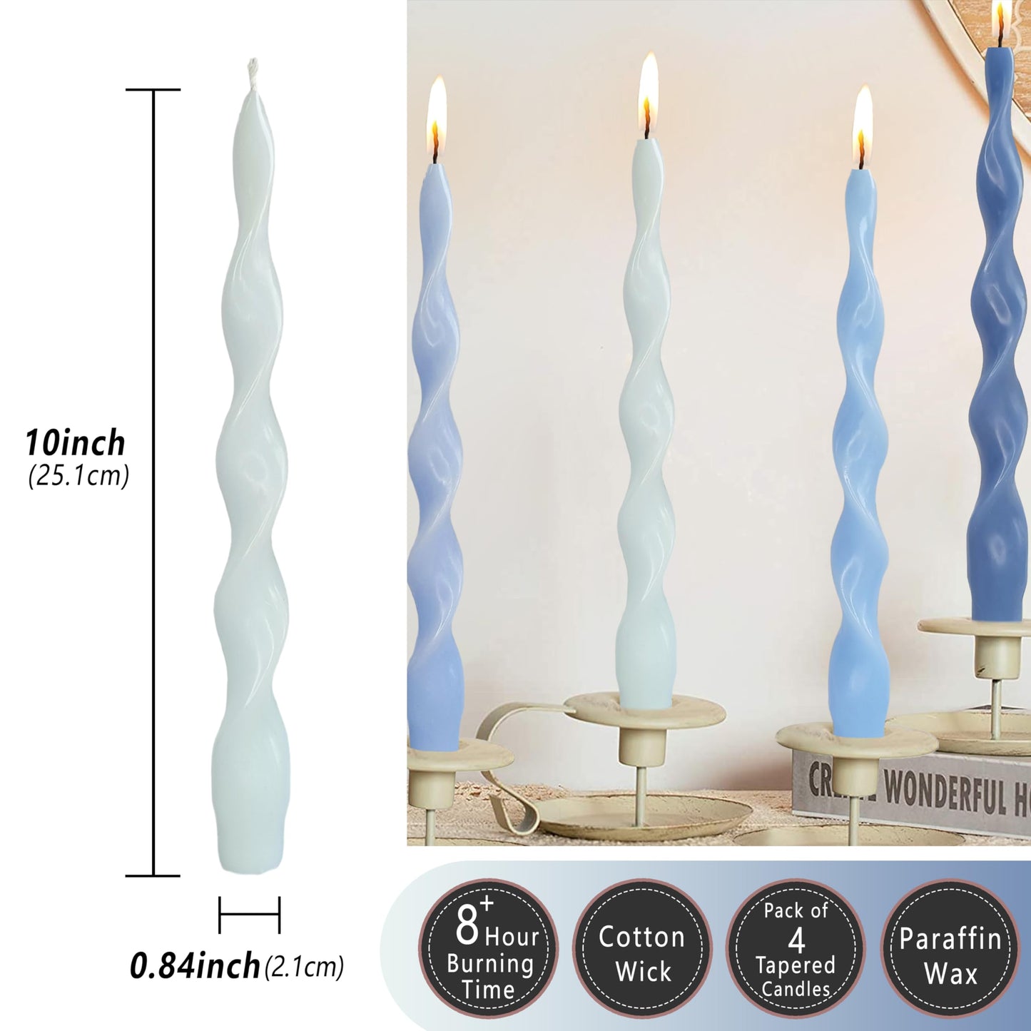 Spiral Taper Candle Blue Gradient Twisted Candlesticks Unscented Tapered Candles Smokeless Candlesticks for Dinner Table Decor Party Wedding