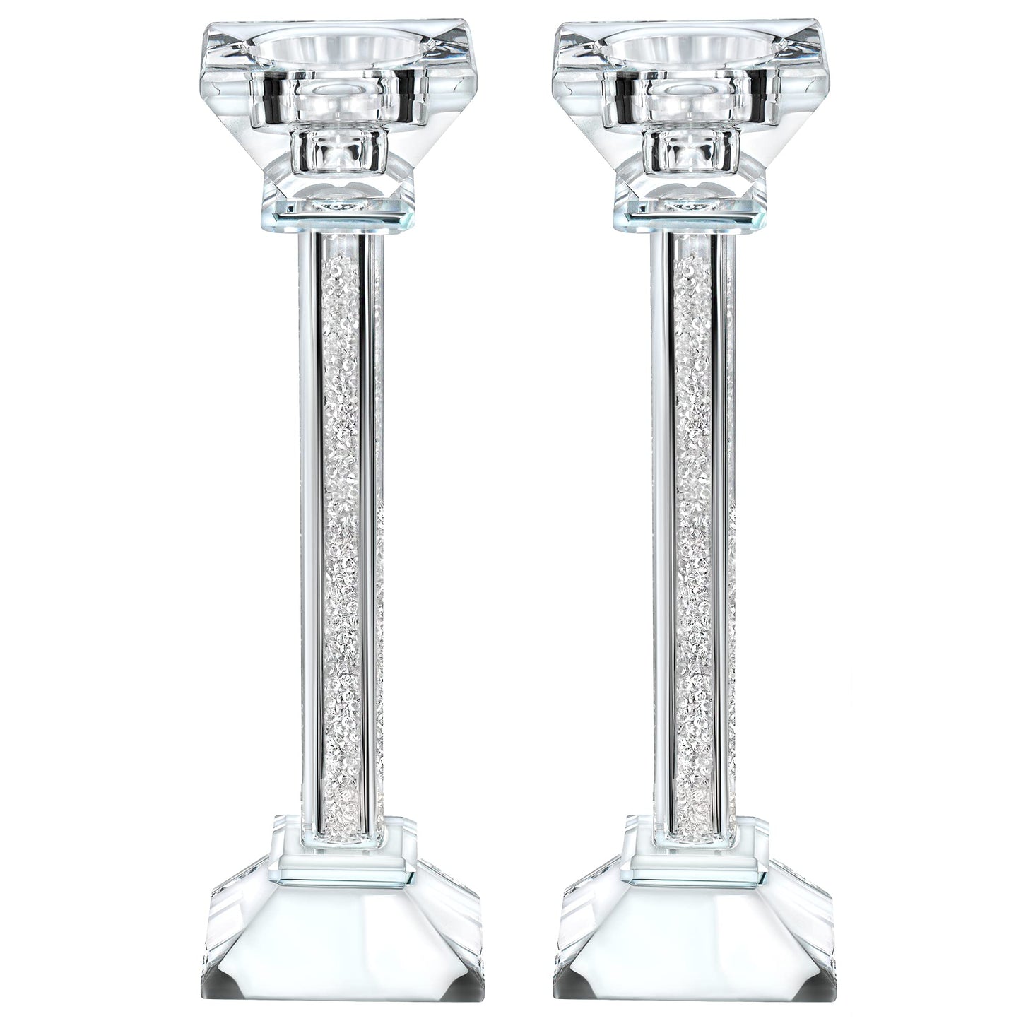 Crystal Candle Holders Set of 2-8.6" Tall Crystal Candlestick Holders - Ultra Elegant and Modern Centerpiece Home Decor