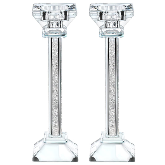 Crystal Candle Holders Set of 2-8.6" Tall Crystal Candlestick Holders - Ultra Elegant and Modern Centerpiece Home Decor
