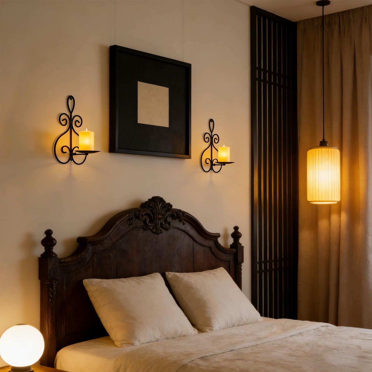 Wall Candle Sconces Set of 2, Double Scroll Pattern Candle Sconces, Metal Wall Candle Holder for Home Decor, Living Room, Dining Room, Bedroom, Black, Gifts for Men Women Mom or Dad