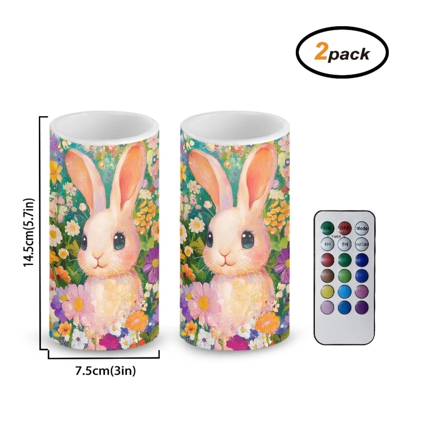 Luarisgur Flameless Candles LED Easter Rabbit Daisy Decorative Candles Battery Operated Ornage Flickering Candles with 18-Key Remote Timer Pillar for Home Living Room Party Table Decorations Green