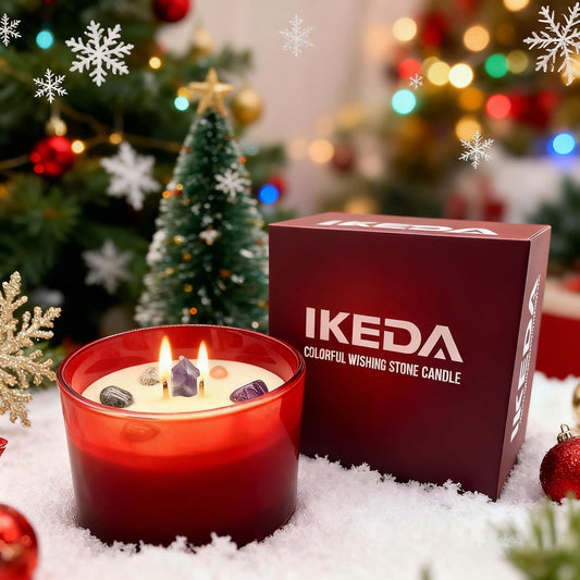Ikeda Fragrance Gift for Christmas | Scented Candle for Love Wishes | Home Aromatherapy Candle with Crystals Stone | 18.7Oz Soy Jar Candle | Double Wick and 50-Hour Burn Time(Red, Floral)