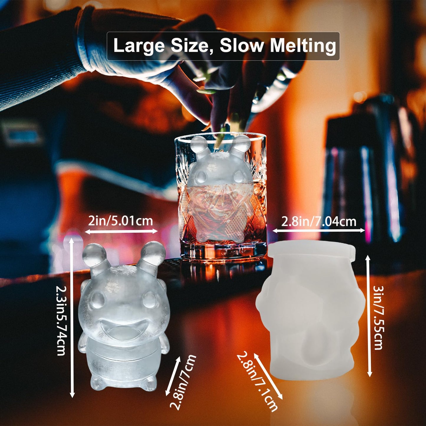 SIUPER 3D Bee Ice Cube Silicone Molds Tray for Whiskey, Cocktail, Drink, Bar; Rich Details. Fun Animal Mold for DIY Craft Taba Squishy Chocolate Soap Candle Resin Gift for Women Girls Boys; 2 Pack