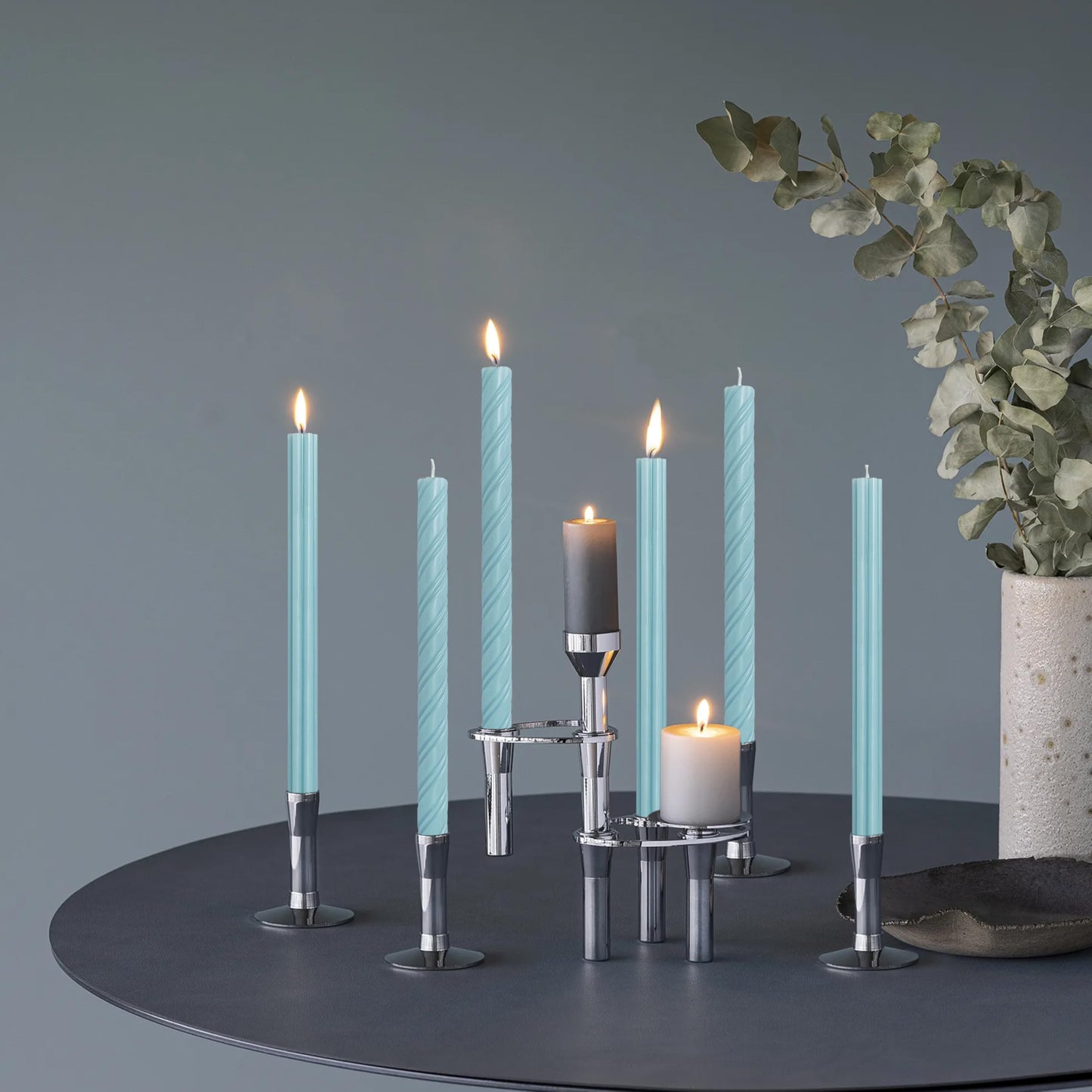 Dripless Blue Spiral Taper Candles Smokeless Long Lasting Burn10 Inch Roman Column Candlesticks for Home Décor Dinner Parties Romantic Evenings