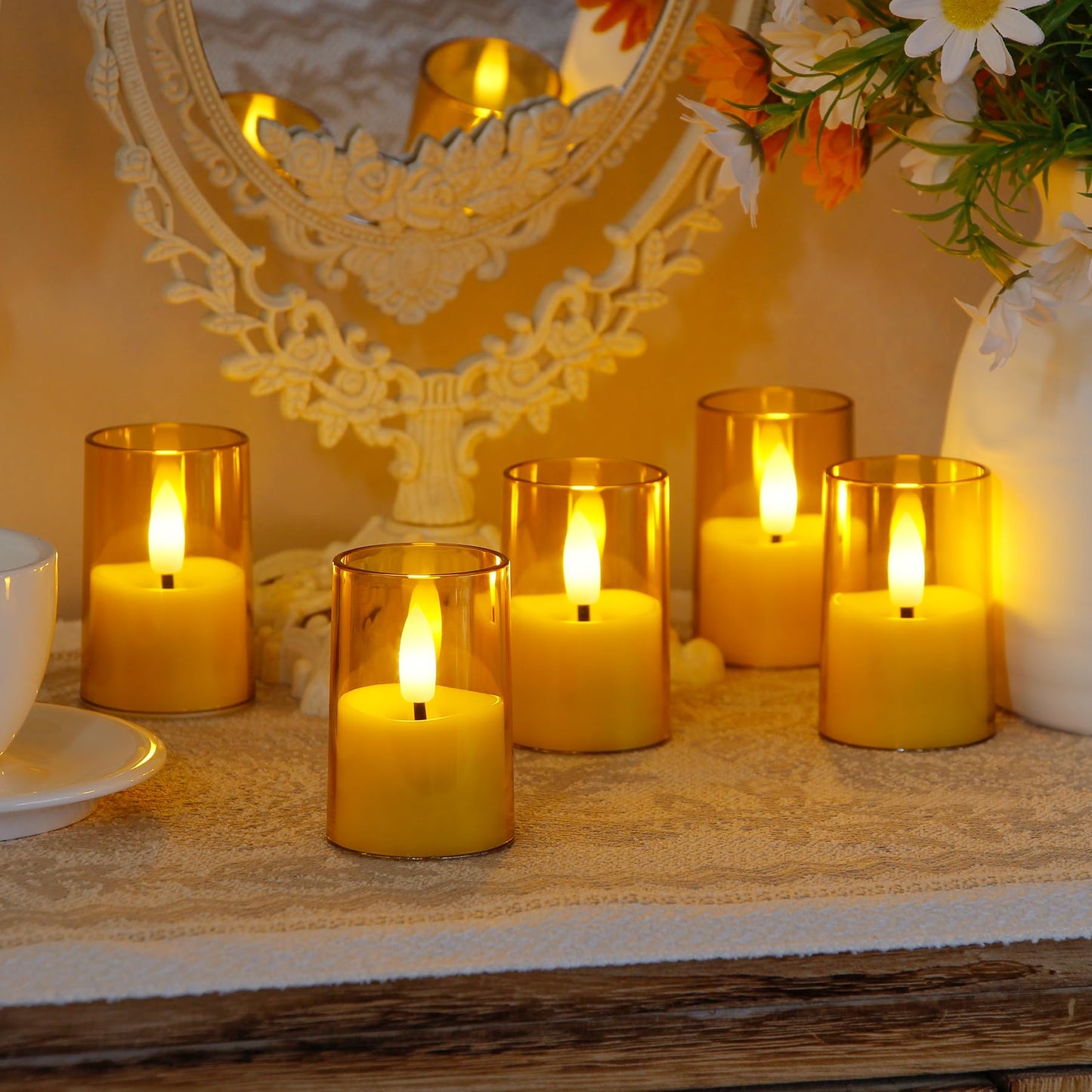 Zevanor Flameless Small Tea Light LED Candles, Acrylic Battery Operated Votive 1.7" x2.5" with Remote Control and Timer, Tealight Amber Flickering Warm Light Pack of 8 Electric Long Lasting