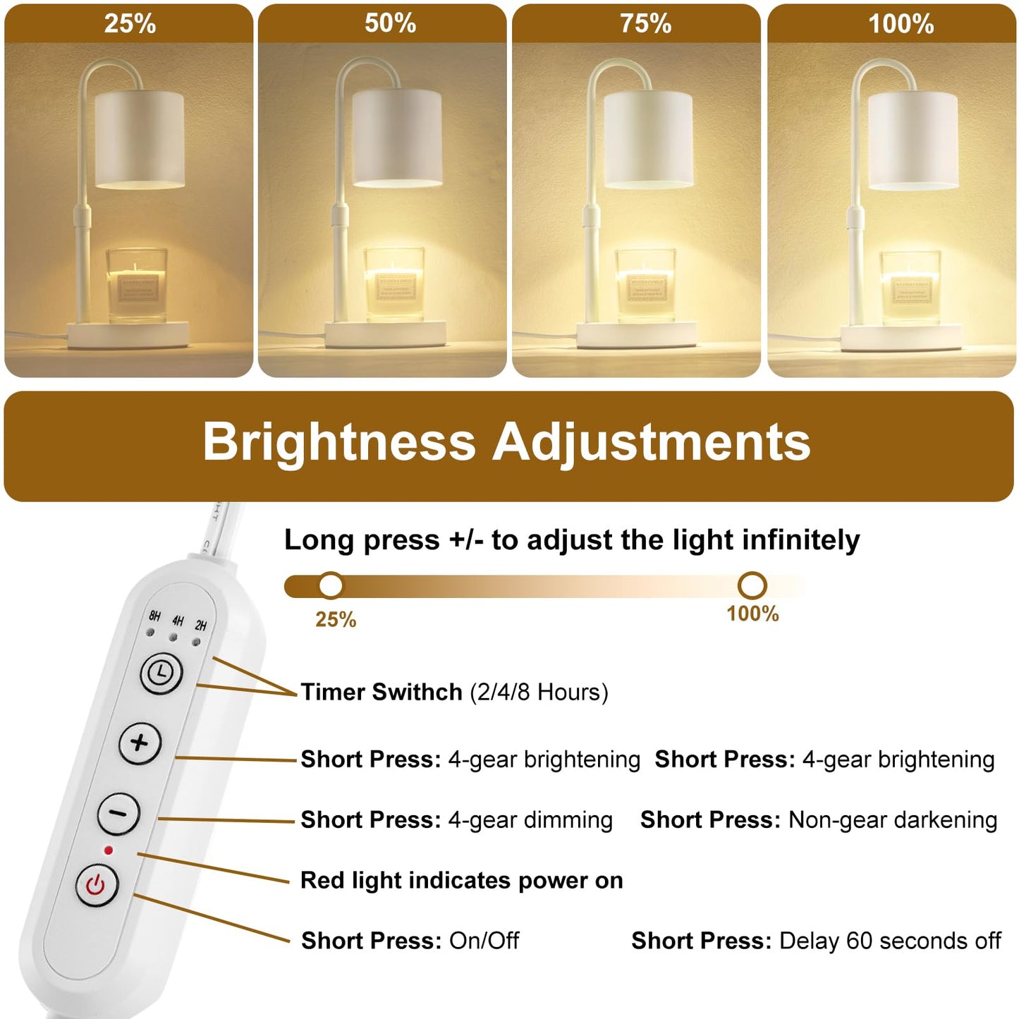 Briever Dimmable Candle Warmer Lamp with Timer, Height Adjustable Electric Candle Wax Warmer, Christmas Birthday Gifts for Women Mom, House Warming Gifts New Home Room Decor, White Solid Wood Base