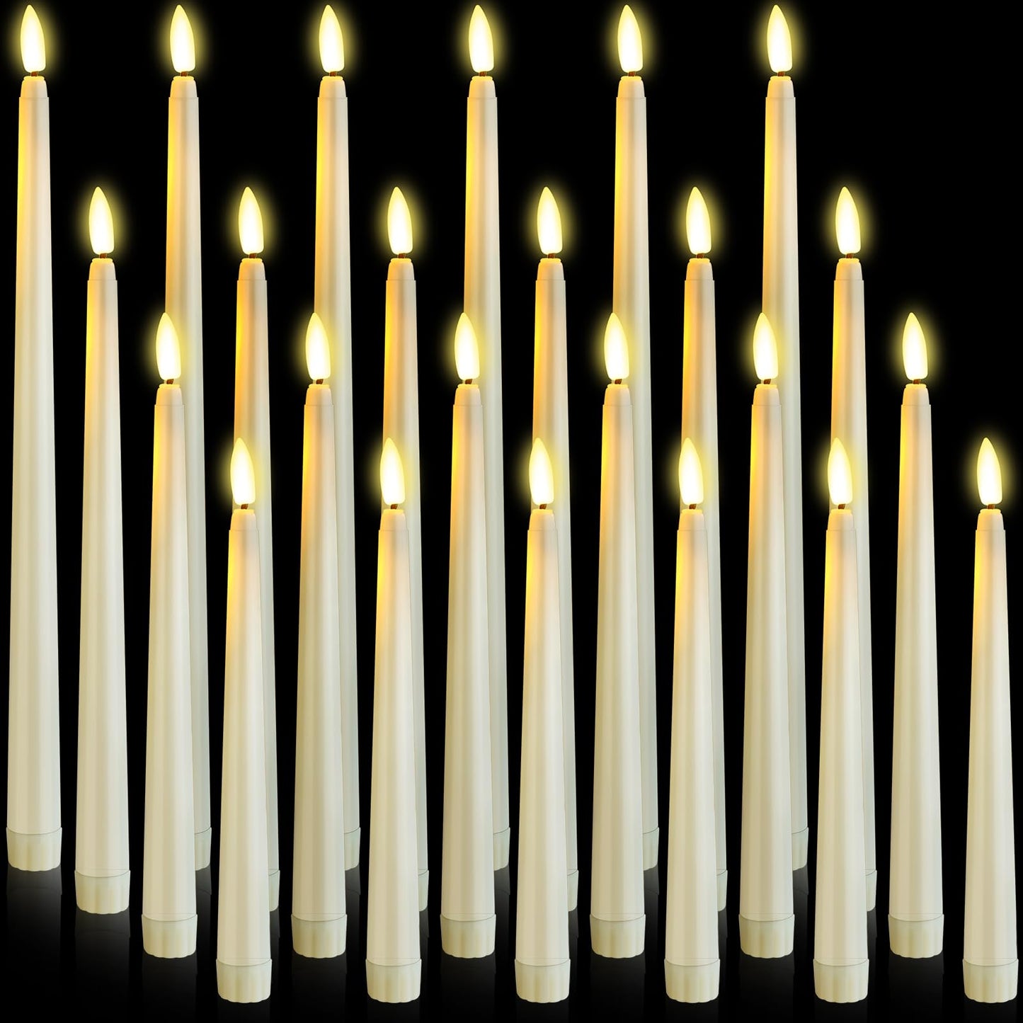 Rossesay 24 Pcs Flameless LED Taper Candles Battery Operated Candle 8.5", 9.65", 10.8", 12.8" Flameless Candlesticks Flickering for Christmas Church Wedding Indoor Decoration(Classic, Ivory)