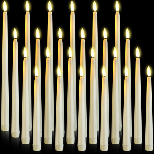 Rossesay 24 Pcs Flameless LED Taper Candles Battery Operated Candle 8.5", 9.65", 10.8", 12.8" Flameless Candlesticks Flickering for Christmas Church Wedding Indoor Decoration(Classic, Ivory)