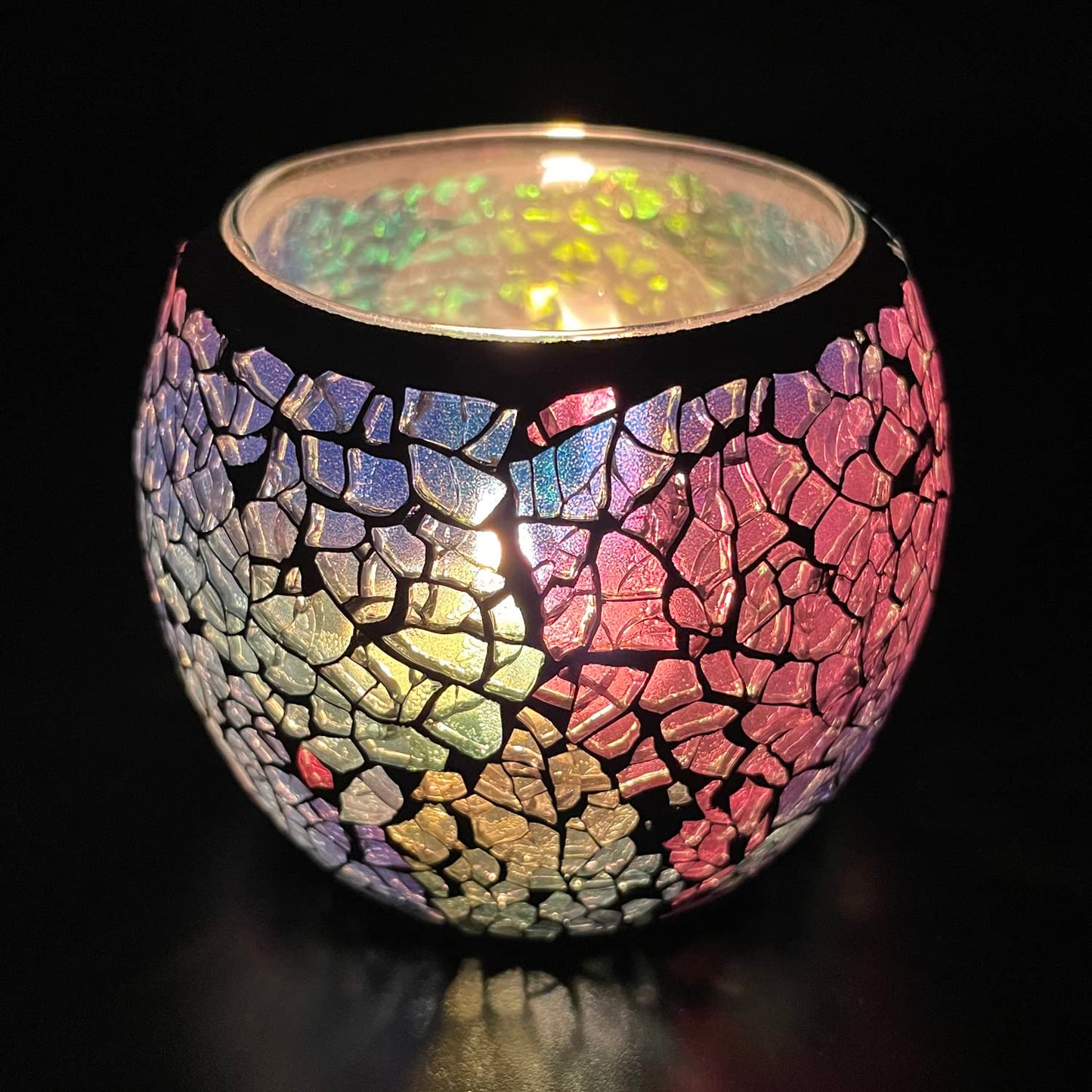FlyEgg Romantic Mosaic Cracked Candle Holder,Candle Lamp Aromatherapy Candlescape Bowl for Valentine's Christmas Table Centerpiece,Party Decoration (Red Blue)