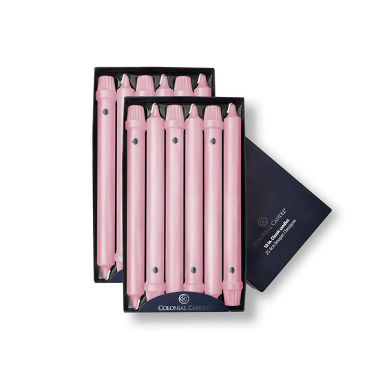Colonial Candle Unscented Taper Candle, Classic Collection, Persian Pink, 10 in, Pack of 12 - Up to 8 Hours Burn
