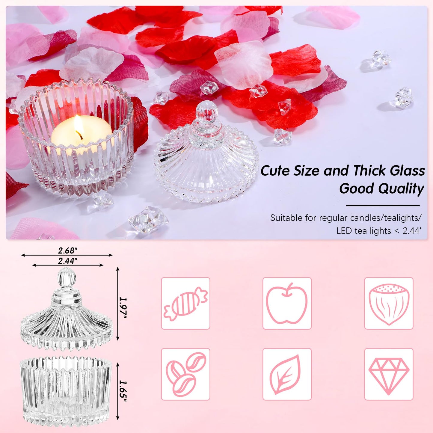 FoldTier 24 Pcs Votive Candle Holders Bulk, Glass Jars with Lids, Tealight Holders for Table Centerpieces, Home Decor Wedding Bridal Summer Baby Shower Favors