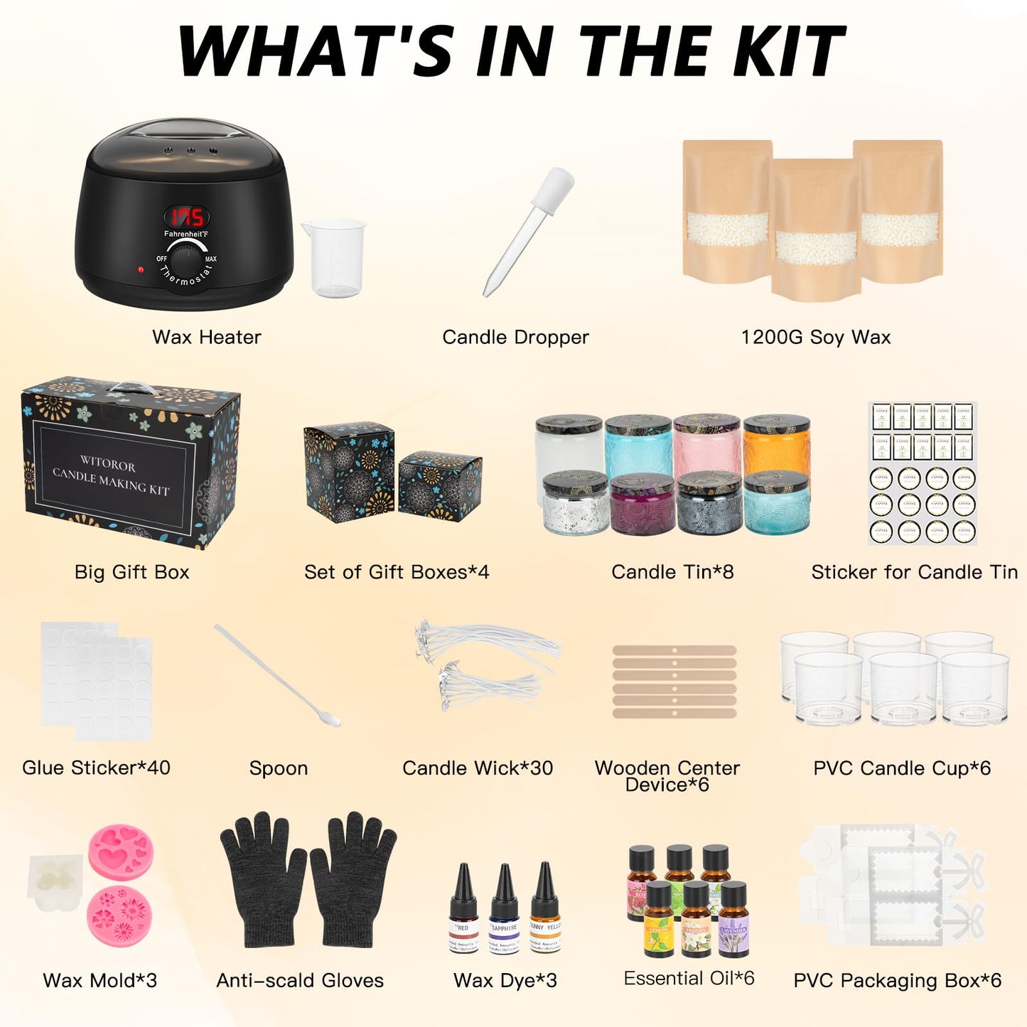 WITOROR Candle Making Kit, Scented Candles Making Kit Supplies with Digital Soy Wax Melt Warmer Candle Making Complete Kit for Adults Beginners DIY Starters