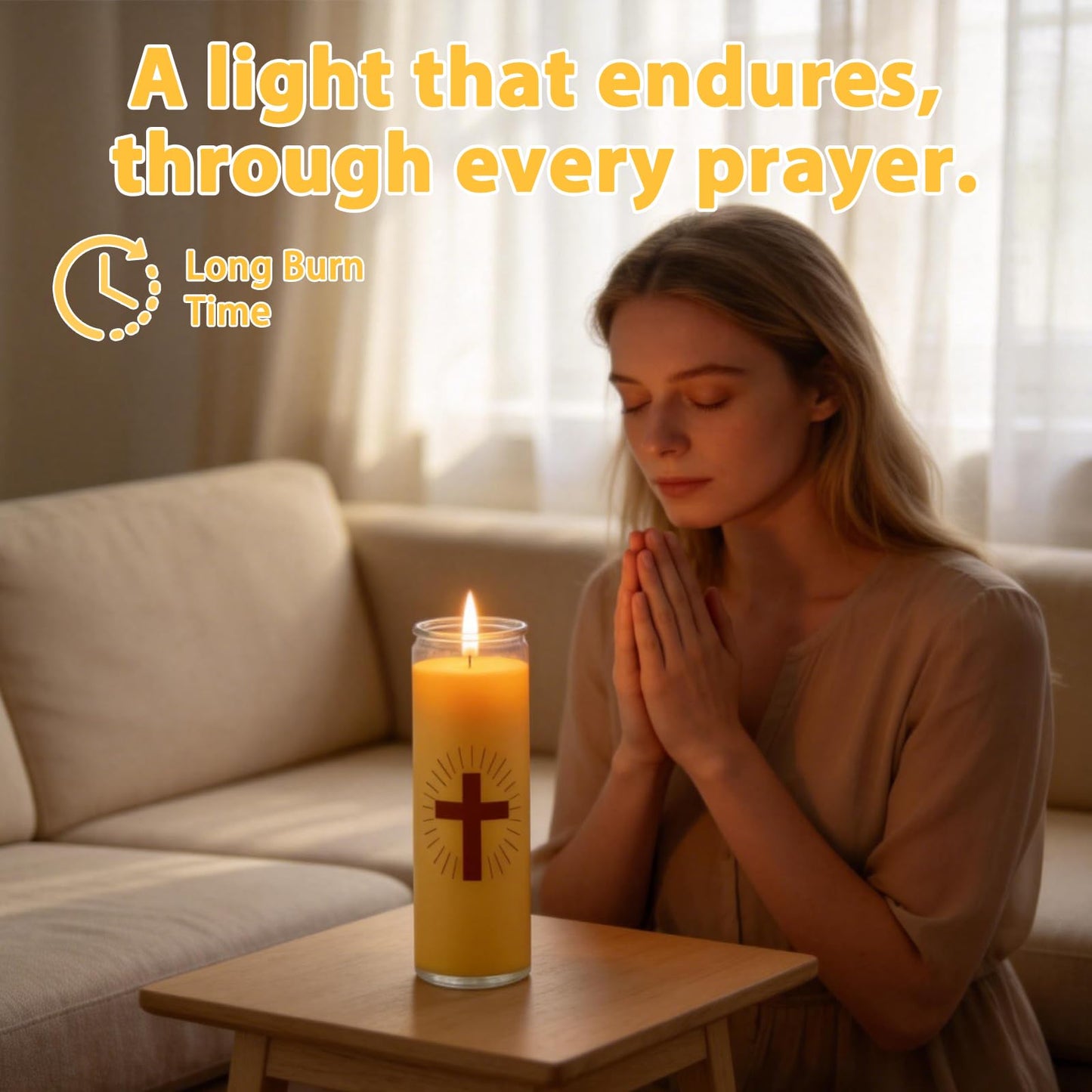 Trxvxo 6 Pack Pure Beeswax Prayer Candles, Devotional Candles in Safe Blown Glass Jars with Cross, Long‑Burning Smokeless Honey Scent Catholic Candles for Vigil, Church & Memorials