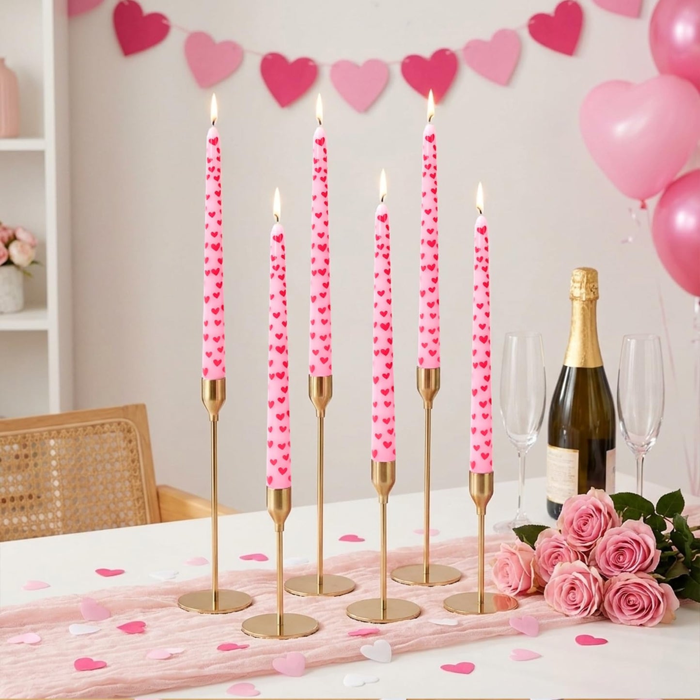 JarThenaAMCS 6Pcs Valentine Taper Candles 10 Inch Pink Red Heart Decorative Candles Long Unscented Candle Sticks for Birthday Wedding Anniversary Party Home Table Decor